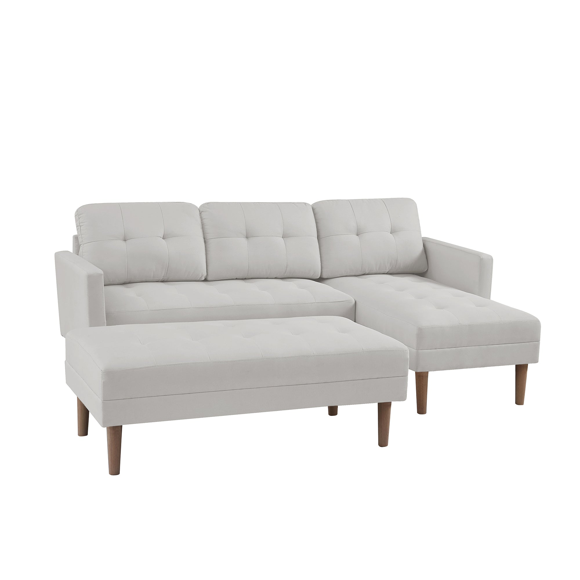 White Fabric Right Facing Sectional Sofa Bed , L-shape Sofa Chaise Lounge with Ottoman Bench