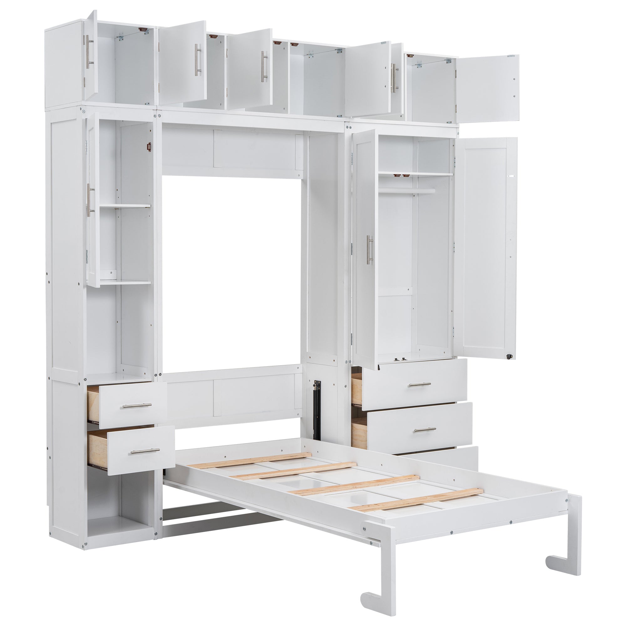 Twin Size Murphy Bed with Lockers and Wardrobes, With installation video, White