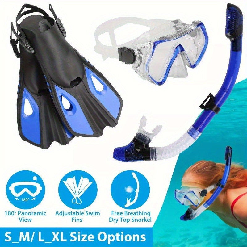 Mask Fin Snorkel Set with Adult Snorkeling Gear 180° Panoramic View Diving Mask Large-XL