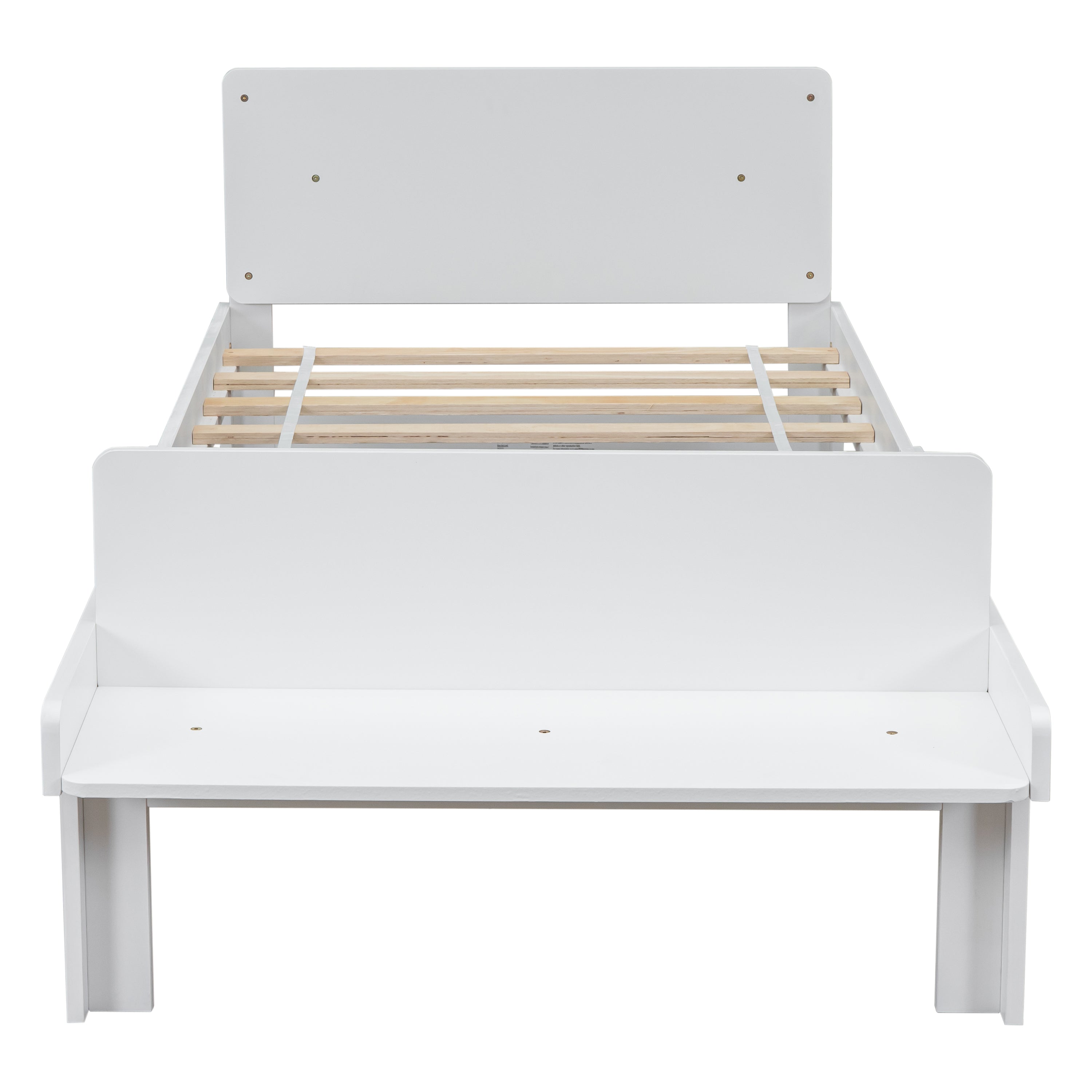 Twin Bed with Footboard Bench ,White