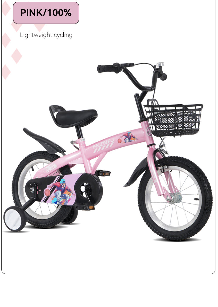 FKZNPJ 16 inch sporty kids bike with training wheels and stand Adjustable saddle Suitable for boys and girls aged 4-8 years tall Height 41-46 inches Available in a variety of colors