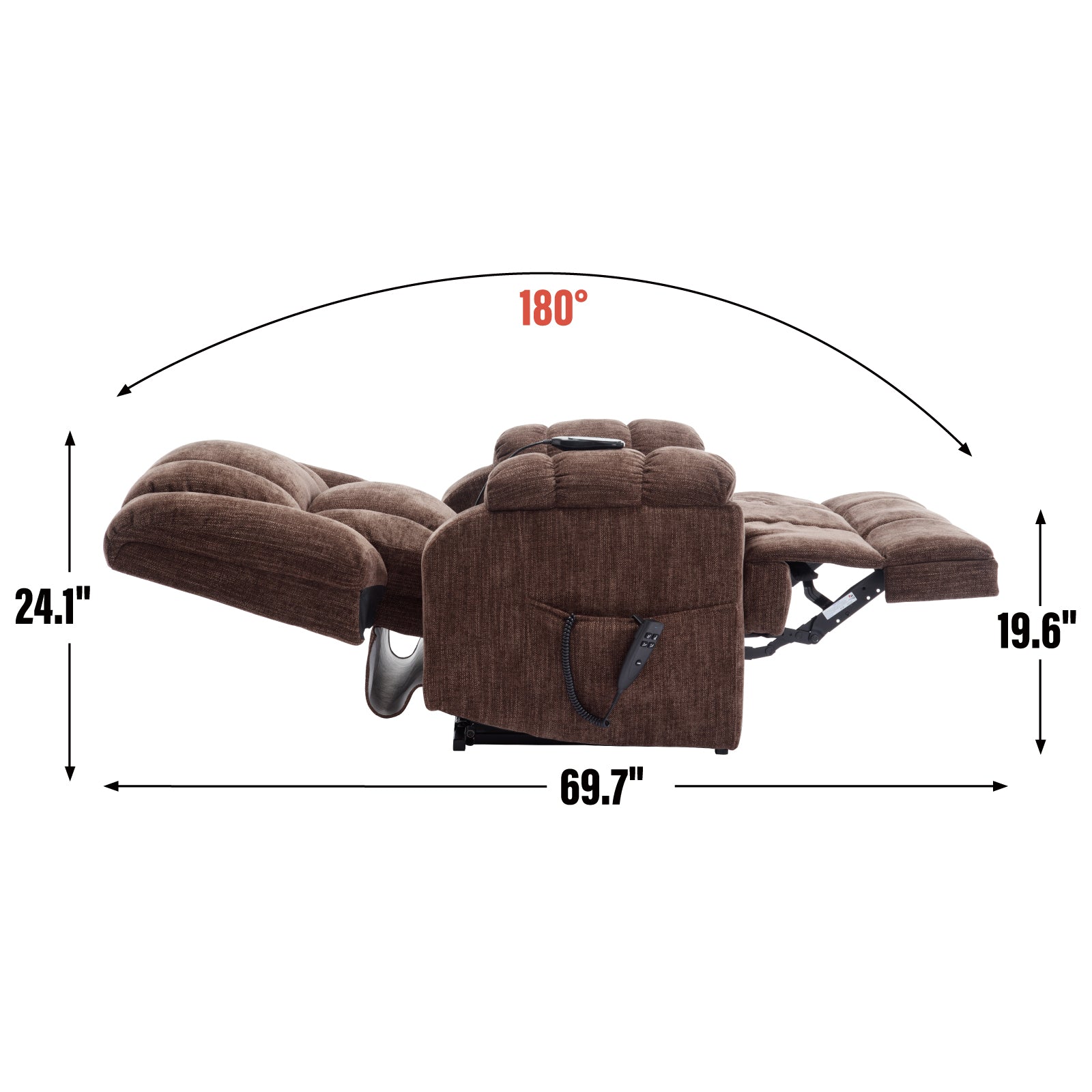 Dual Motor Heat Massage Infinite Position Up to 350 LBS Electric Power Lift Recliners with Power-Remote, Medium-firm and Heavy Duty, Brown