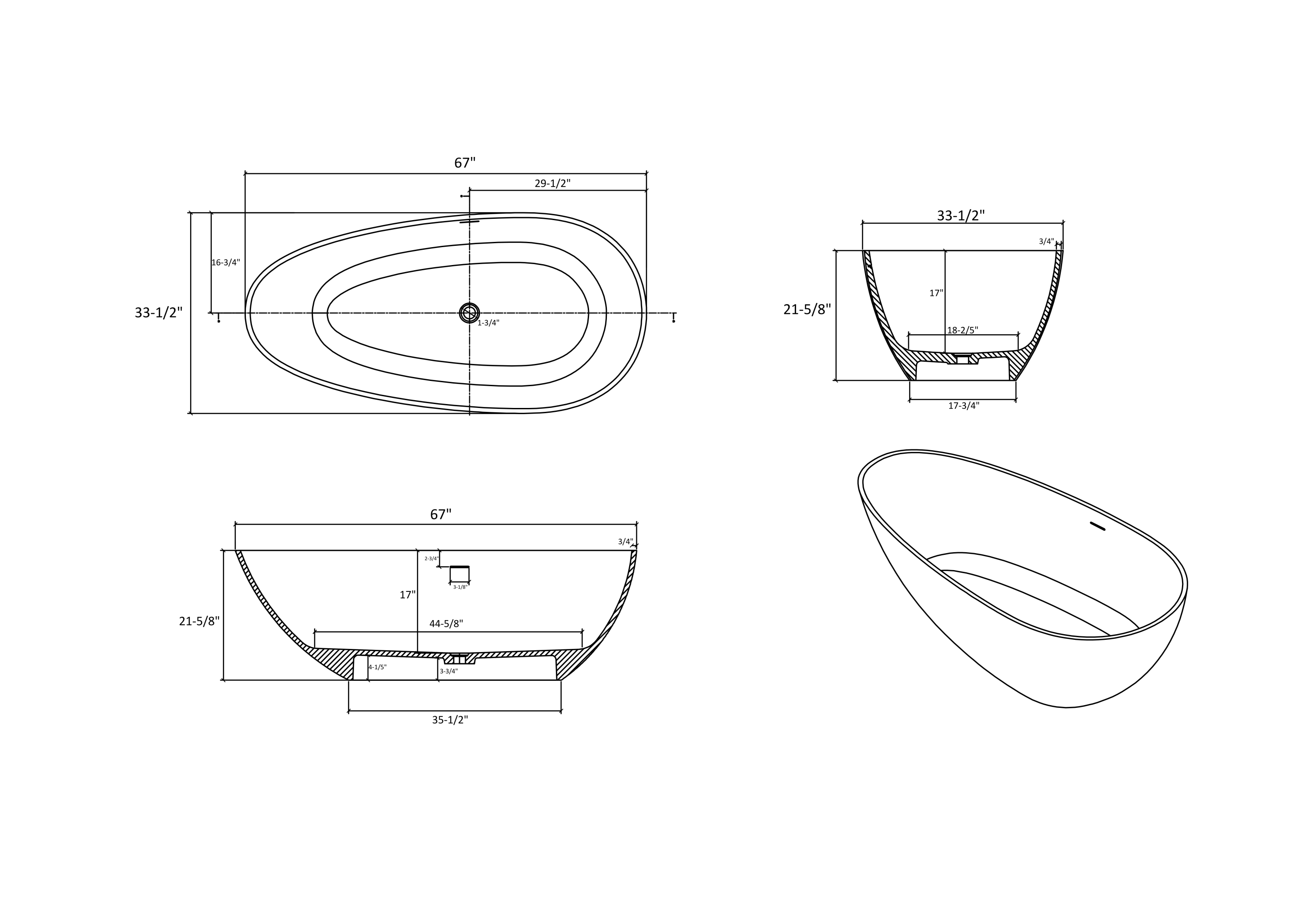 67" Freestanding Solid Surface Bathtub, Luxury Engineered Stone Resin Freestanding Soaking Bathtub with Overflow and Pop-up Drain for Contemporary Bathroom, Matte White 24S02-67MW