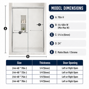 44-60 x 70-76 in Framed Double Sliding Shower Door - 44-48 x 76 in / Clear Glass / Chrome view 2