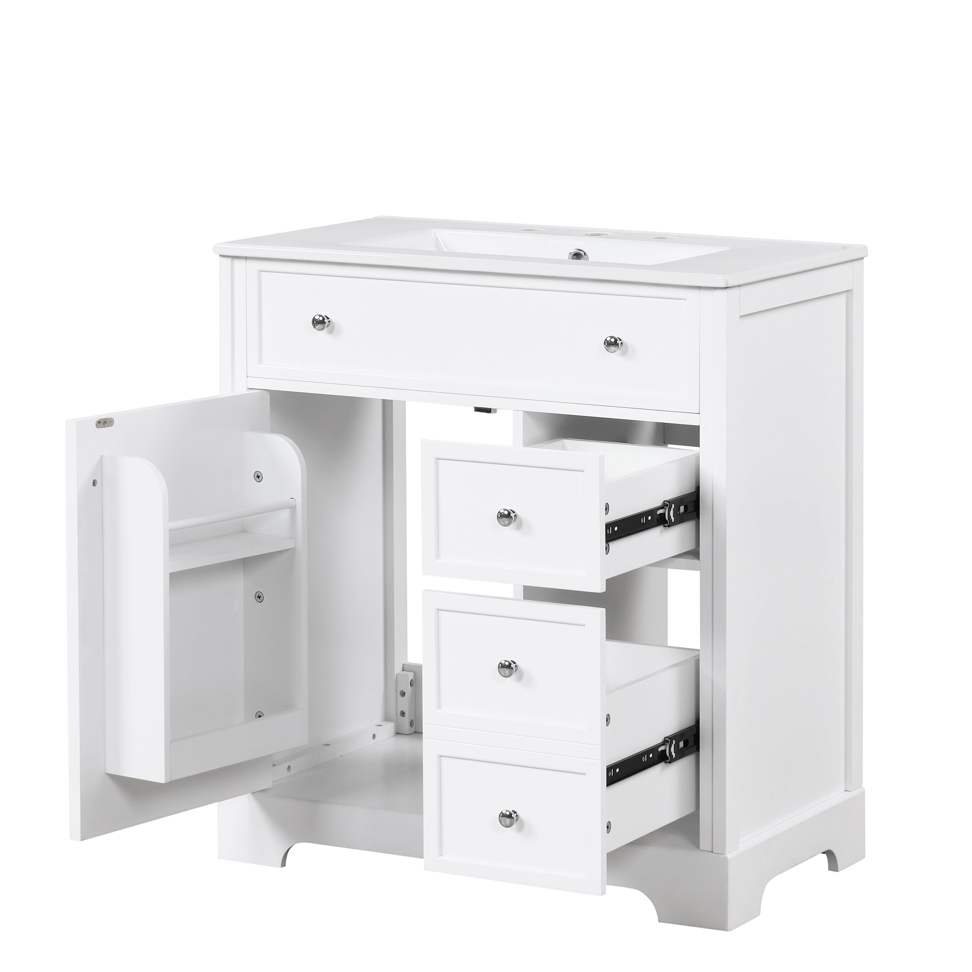 30" Bathroom Vanity with Sink Top, Bathroom Vanity Cabinet with Door and Two Drawers, MDF Boards, Solid Wood, One Package, White