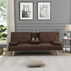 Sofa Bed with Armrest two holders  WOOD FRAME, STAINLESS LEG, FUTON BROWN  PVC