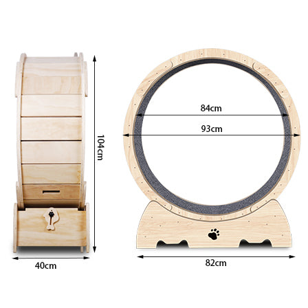 Cat Exercise Wheel for Indoor Cats, Cat Running Wheel with Carpeted Runway, Cat Sport Treadmill Wheel for Kitty's Longer Life, Fitness Weight Loss Device, 37" Natural Wood Color