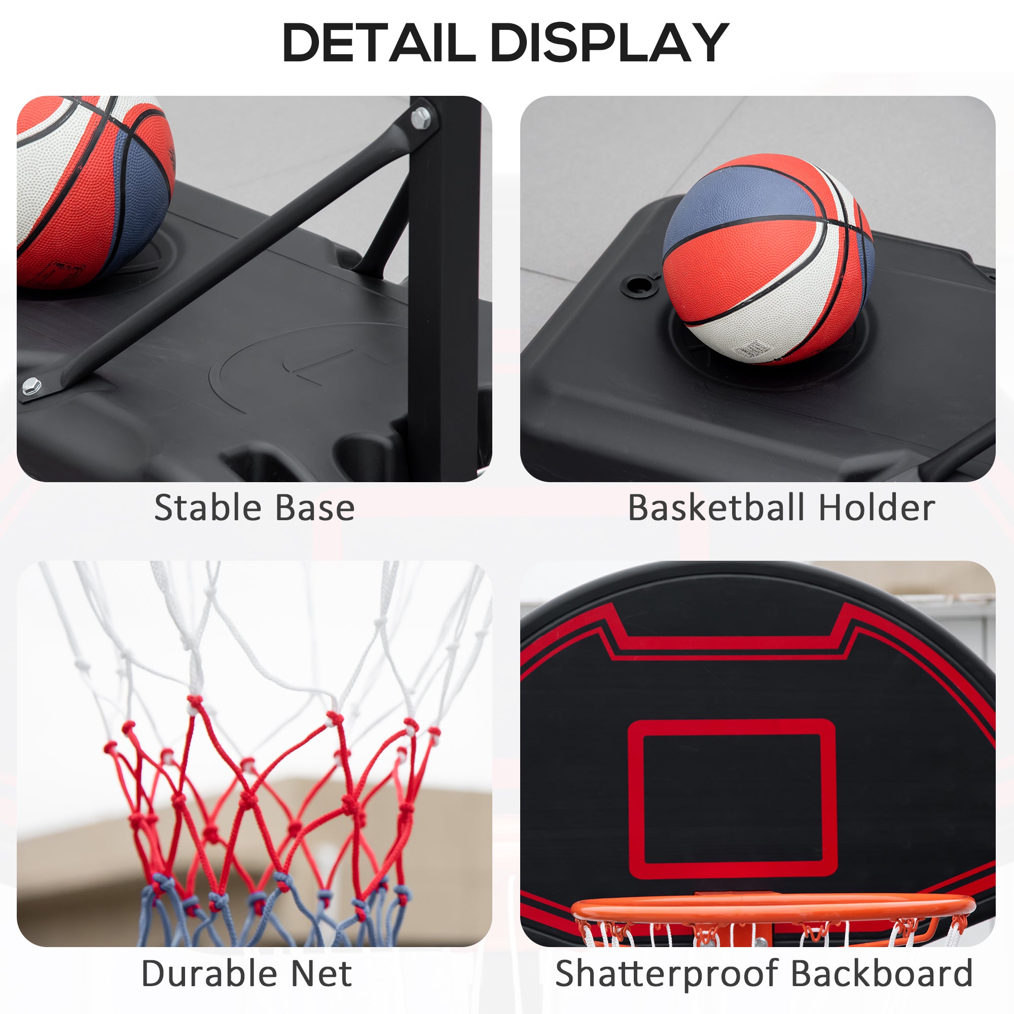 Soozier Portable Basketball Hoop Stand, 5.1-6.9ft Height-Adjustable Basketball System with 29'' Backboard and Wheels for Indoor and Outdoor Use, Black