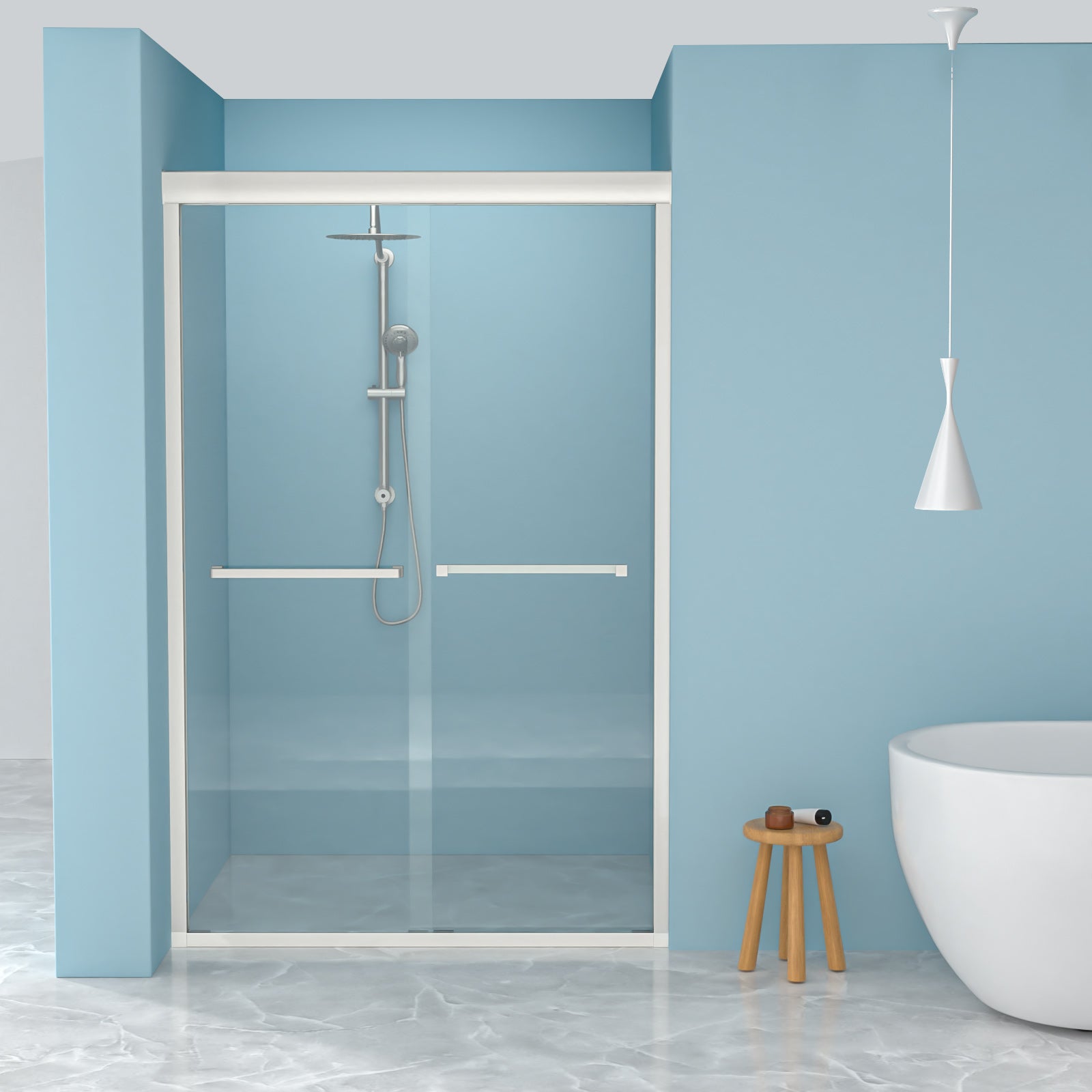 48 x 76 in bypass shower enclosure in Brushed Silver