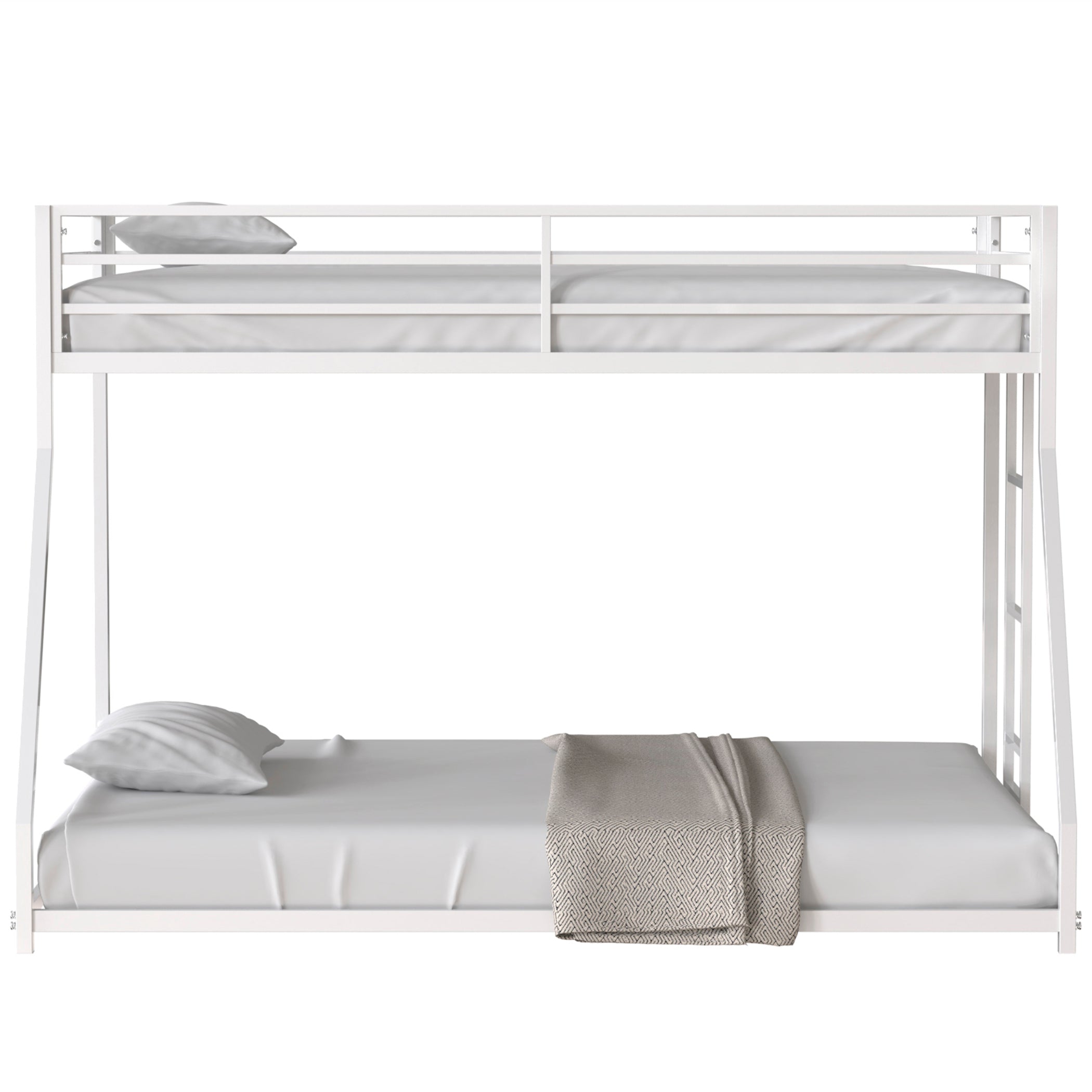 Adam Sturdy Twin Over Full Metal Bunk White for Kids and Adult, Low Profile and Easy Climbing with Stable Ladder