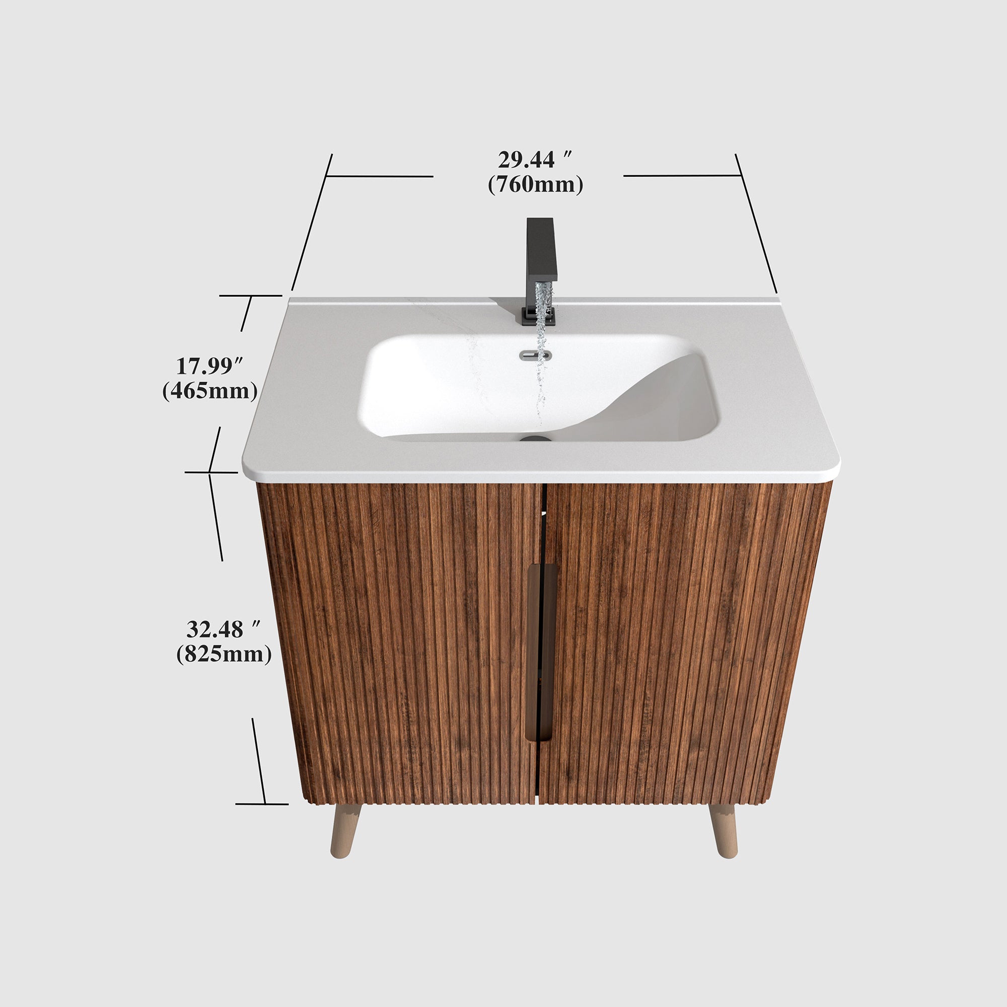 U094-Etna30F-305 Etna 30" Striped Walnut Bathroom Vanity with Sink, Freestanding & Wall Mounted Bathroom Cabinet Options for Modern Bathrooms, KD