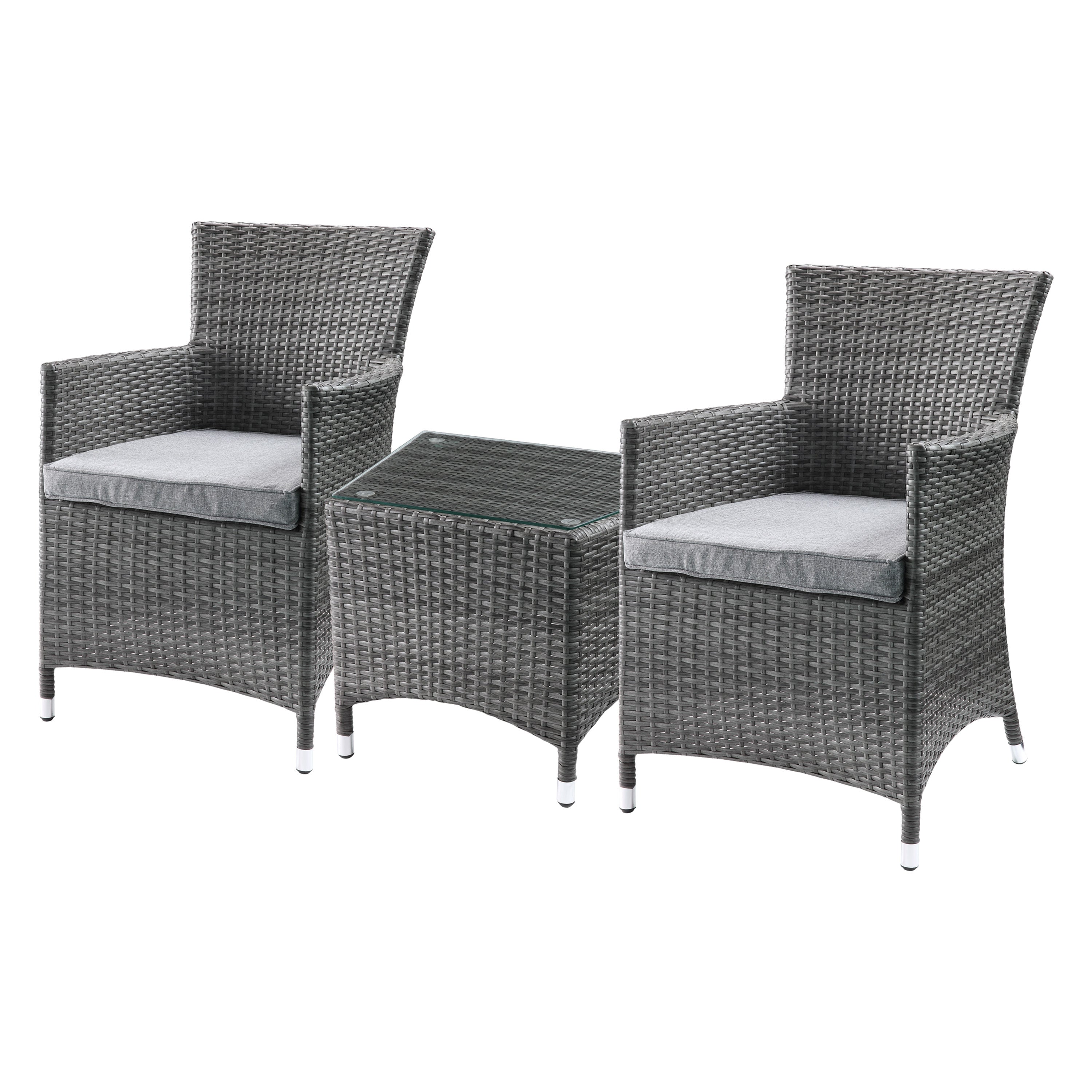 Tashelle Gray Fabric & Gray All-Weather Wicker 3 Pieces Patio Bistro Set