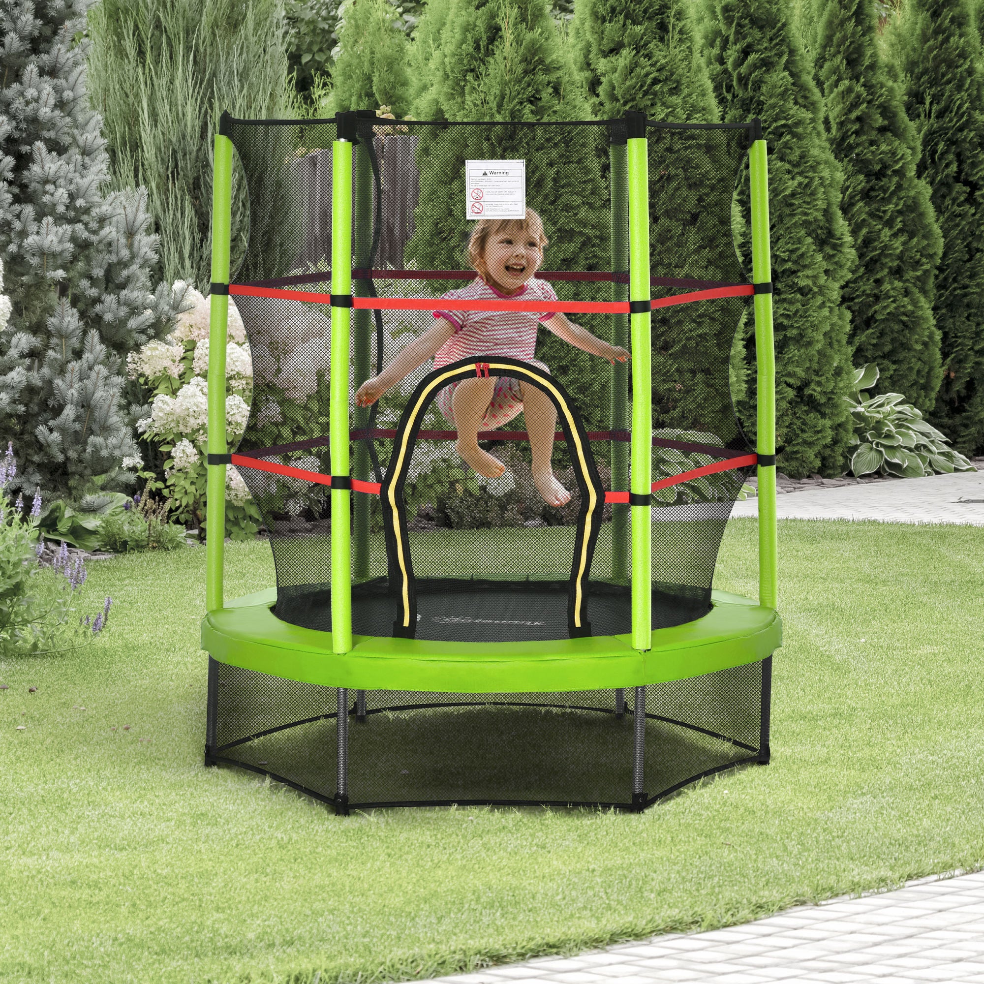 Outsunny Φ5FT Kids Trampoline with Enclosure Net, Springless Design, Safety Pad and Steel Frame for Indoor Outdoor, Toddler Round Bouncer for Age 3 to 6 Years Green