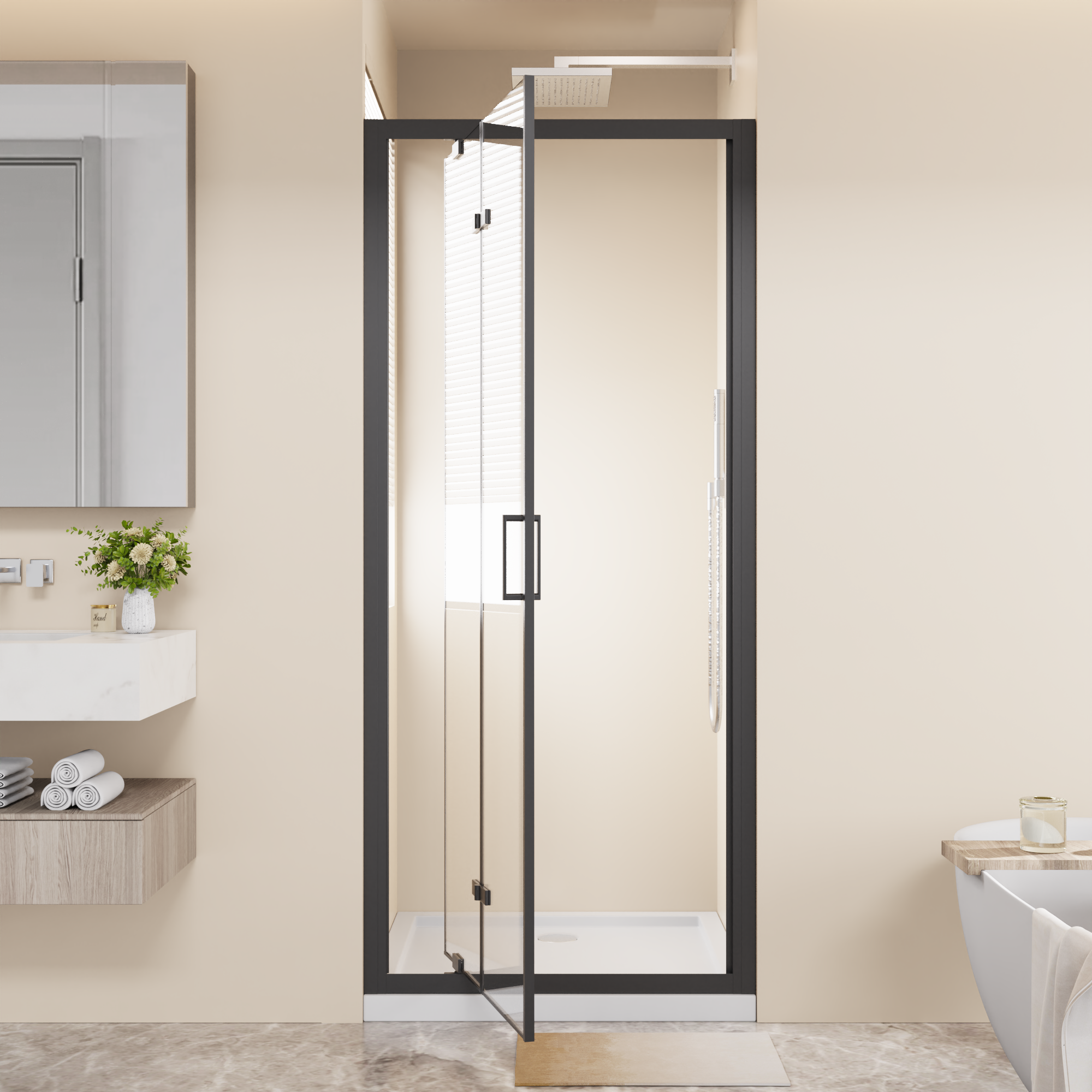 30-32 x 72 in Bifold Pivot Shower Door - 30 x 72 in / Matte Black view 2