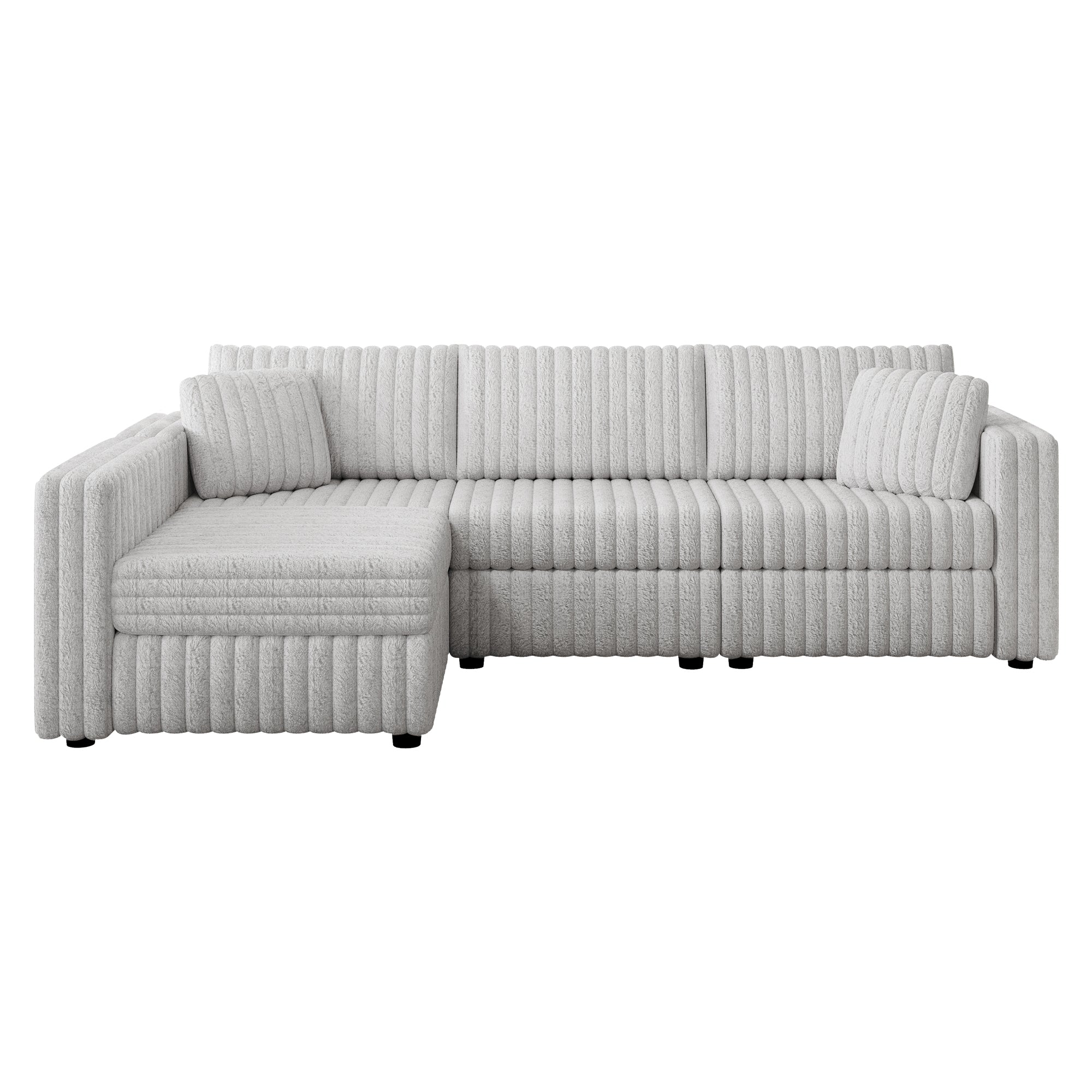 106.3" Soft Rabbit Plush L-shaped 4-Person Sofa. Comfortable & Stylish. Matches Bedroom & Living Room. Light gray. Modern plush furniture. Modular design for versatility. L-shape offers unique style a