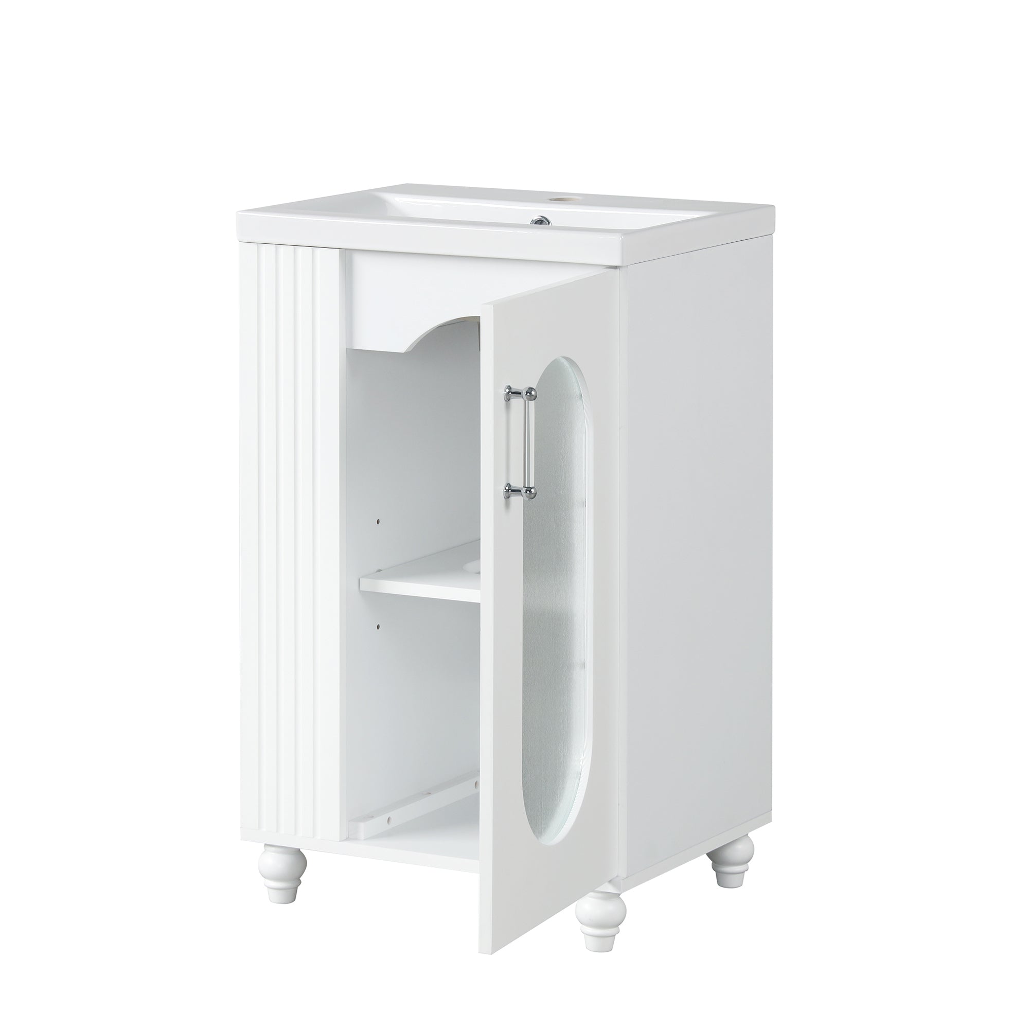 20" Bathroom Vanity with Sink, Bathroom Vanity Cabinet with Two-tier Shelf, Adjustable Shelf, Solid Wood and MDF, White