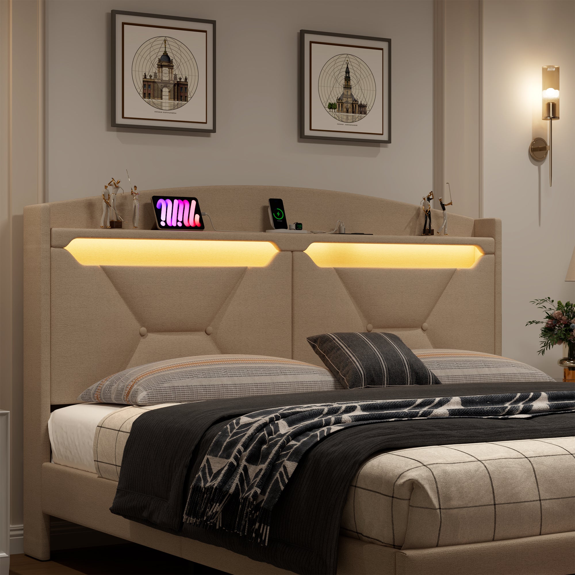 Storage Headboard ,FULL Size with RF LED Lights