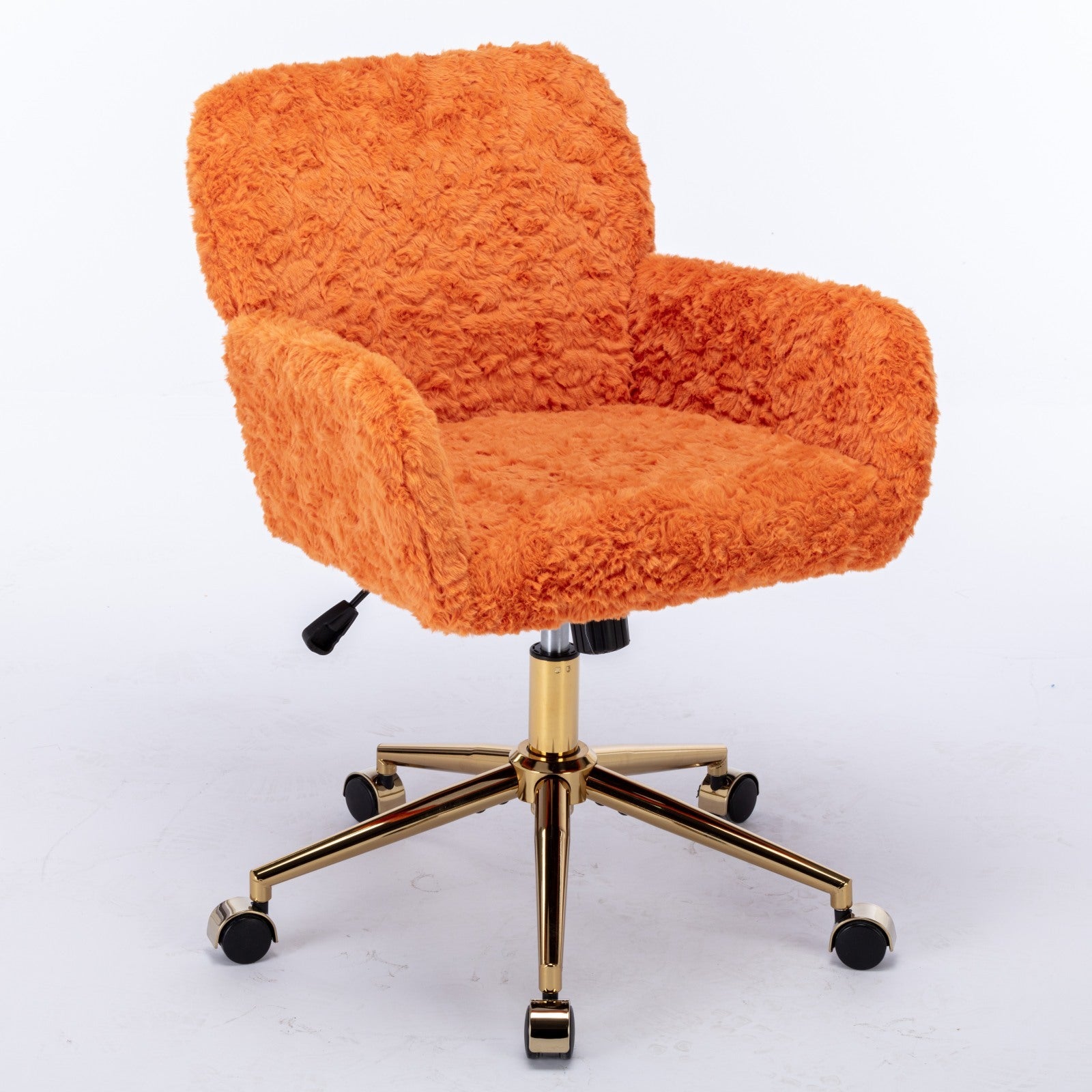 A&A Furniture Office Chair,Artificial rabbit hair Home Office Chair with Golden Metal Base,Adjustable Desk Chair Swivel Office Chair,Vanity Chair(Orange)