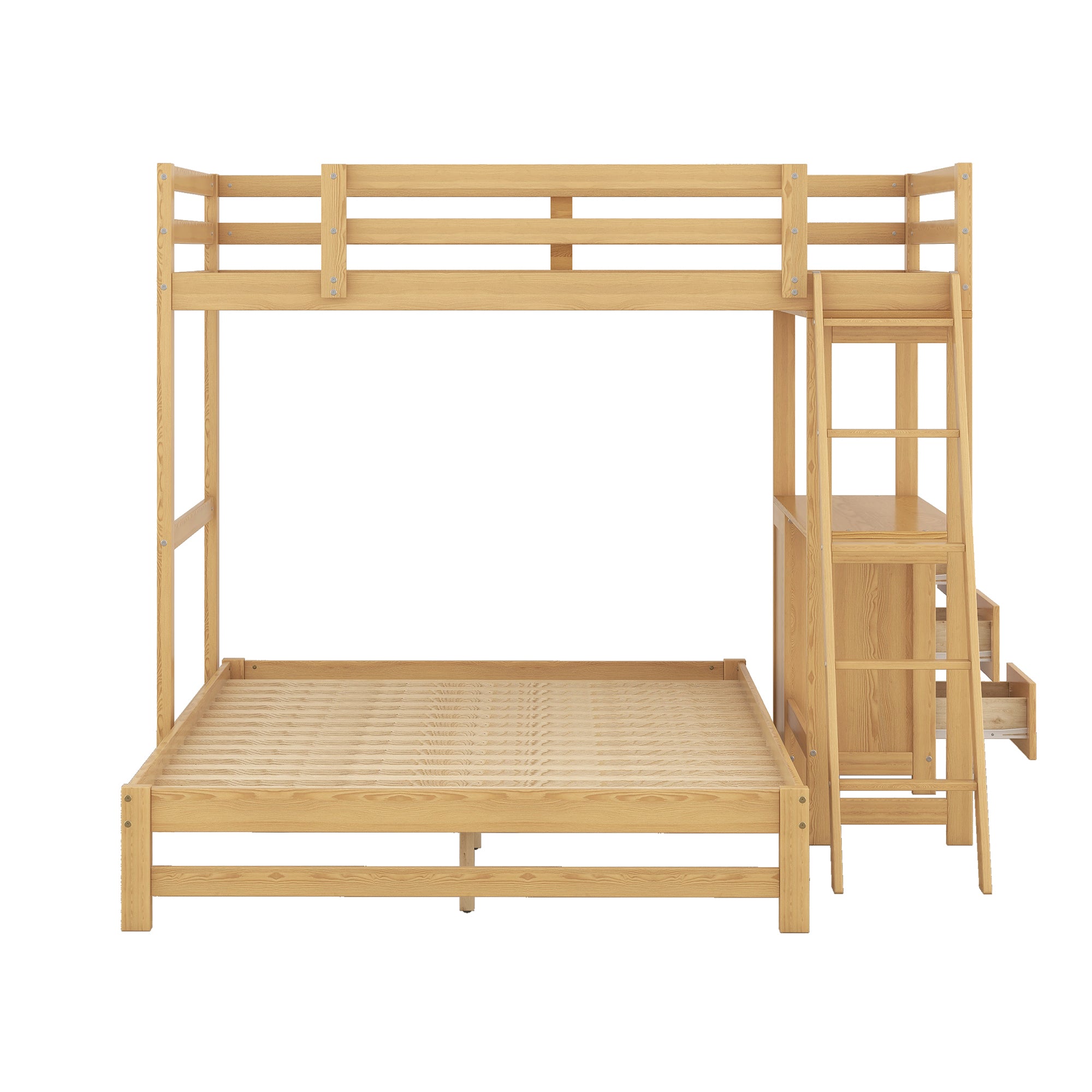 Twin over Full Bunk Bed with Built-in Desk and Three Drawers,Natural(old sku: SM000709AAD)