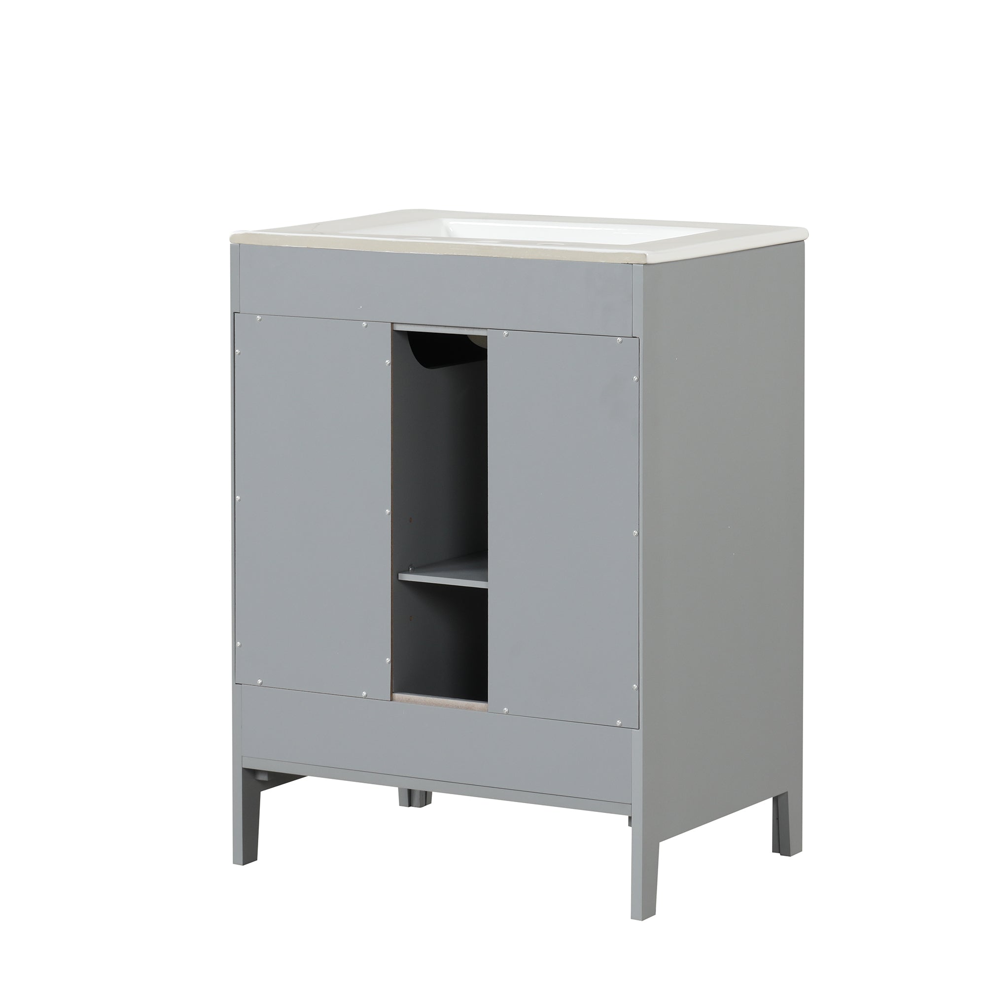 24" Bathroom Vanity with Sink, Bathroom Vanity Cabinet with Two Drawers and Door, Adjustable Shelf, Solid Wood and MDF, Grey