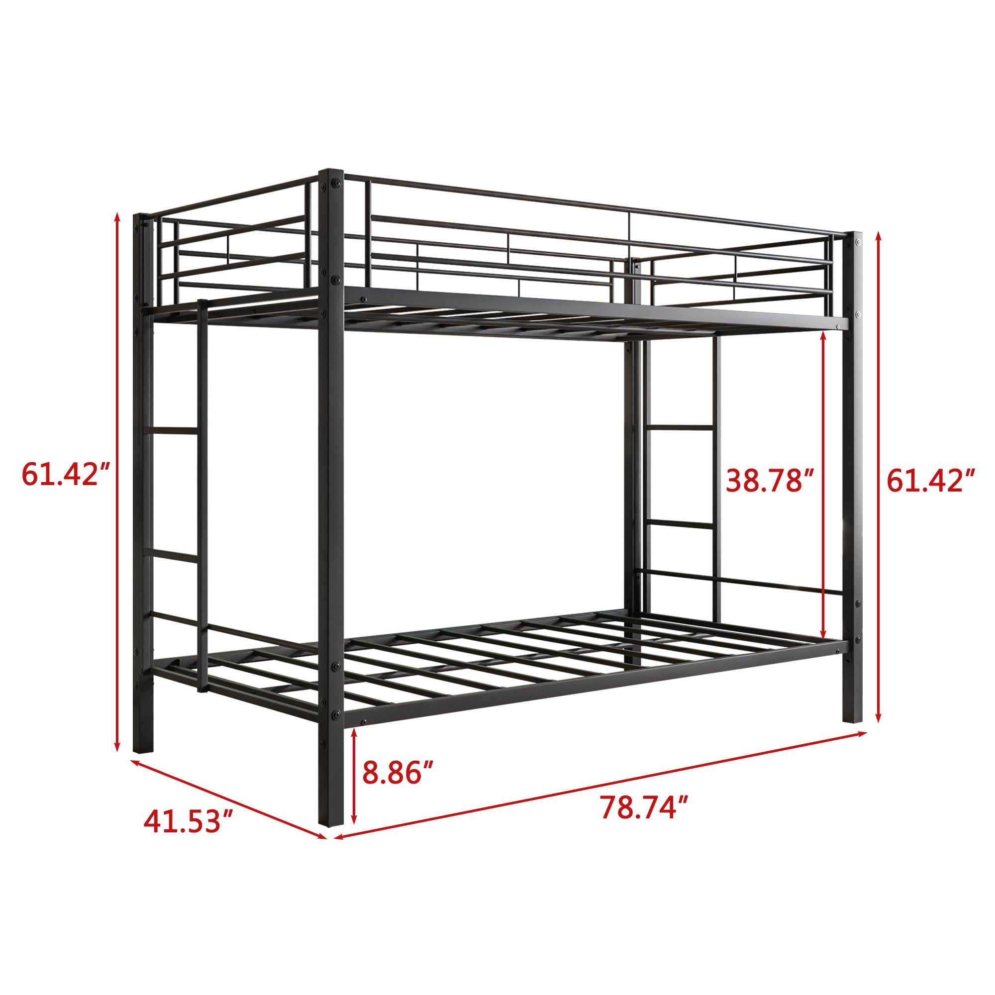 Metal Bunk Bed Twin Over Twin, Heavy Duty Twin Bunk Beds with shelf and Slatted Support No Box Spring Needed Black