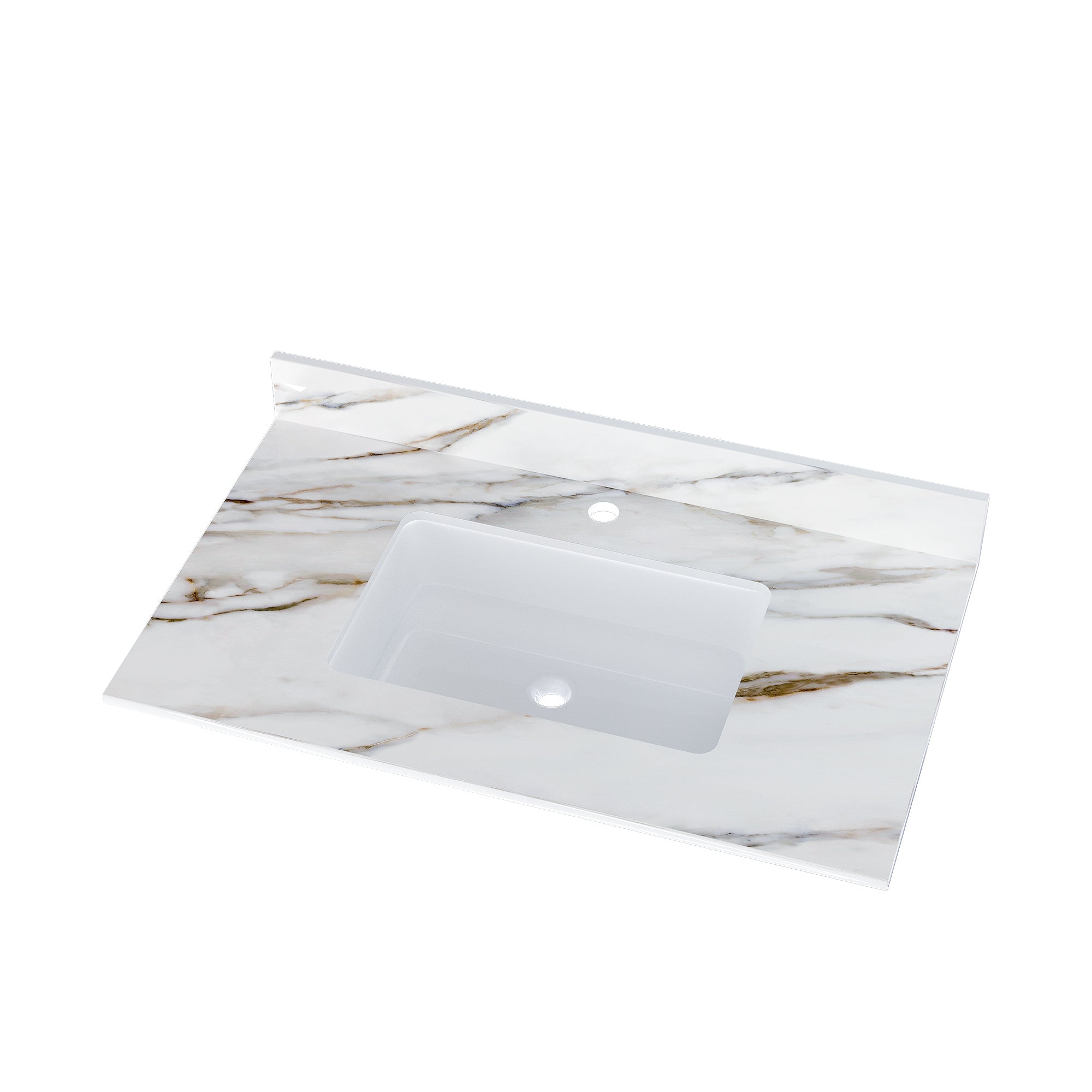 37 Inch Marble Vanity Top, Bathroom Vanity Top with Undermount Rectangular Middle Sink and 4" Height Backsplash, Pre-Drilled  Faucet Hole  Vanity Top, Carrara white with veins