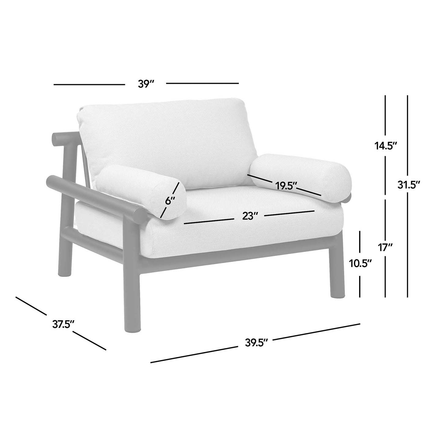 Zara 39.5" Dowel Frame Bolster Patio Deep Seating Armchair, Wheat Beige Axroma Olefin