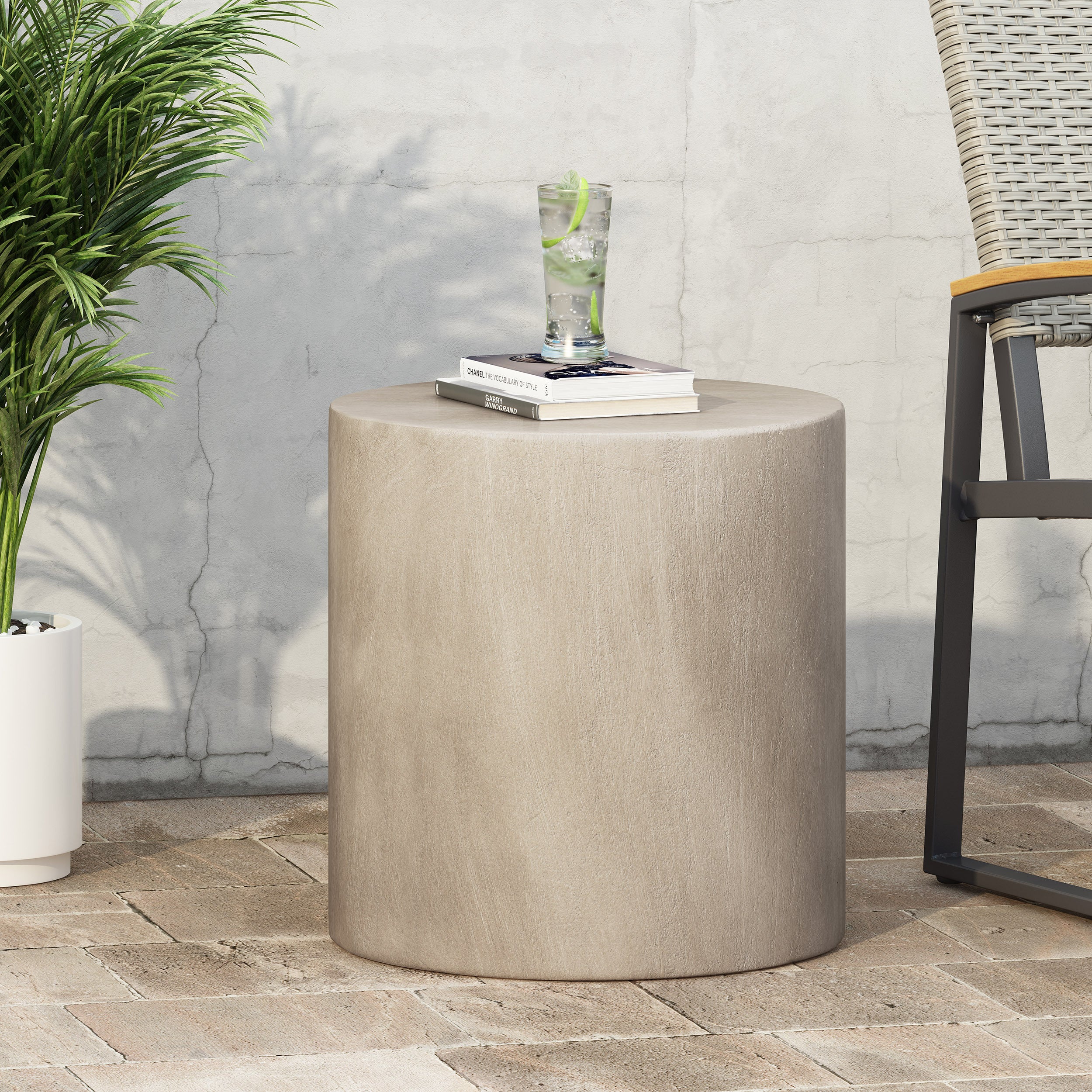 Outdoor LightWeight Concrete Side Table,Light Gray