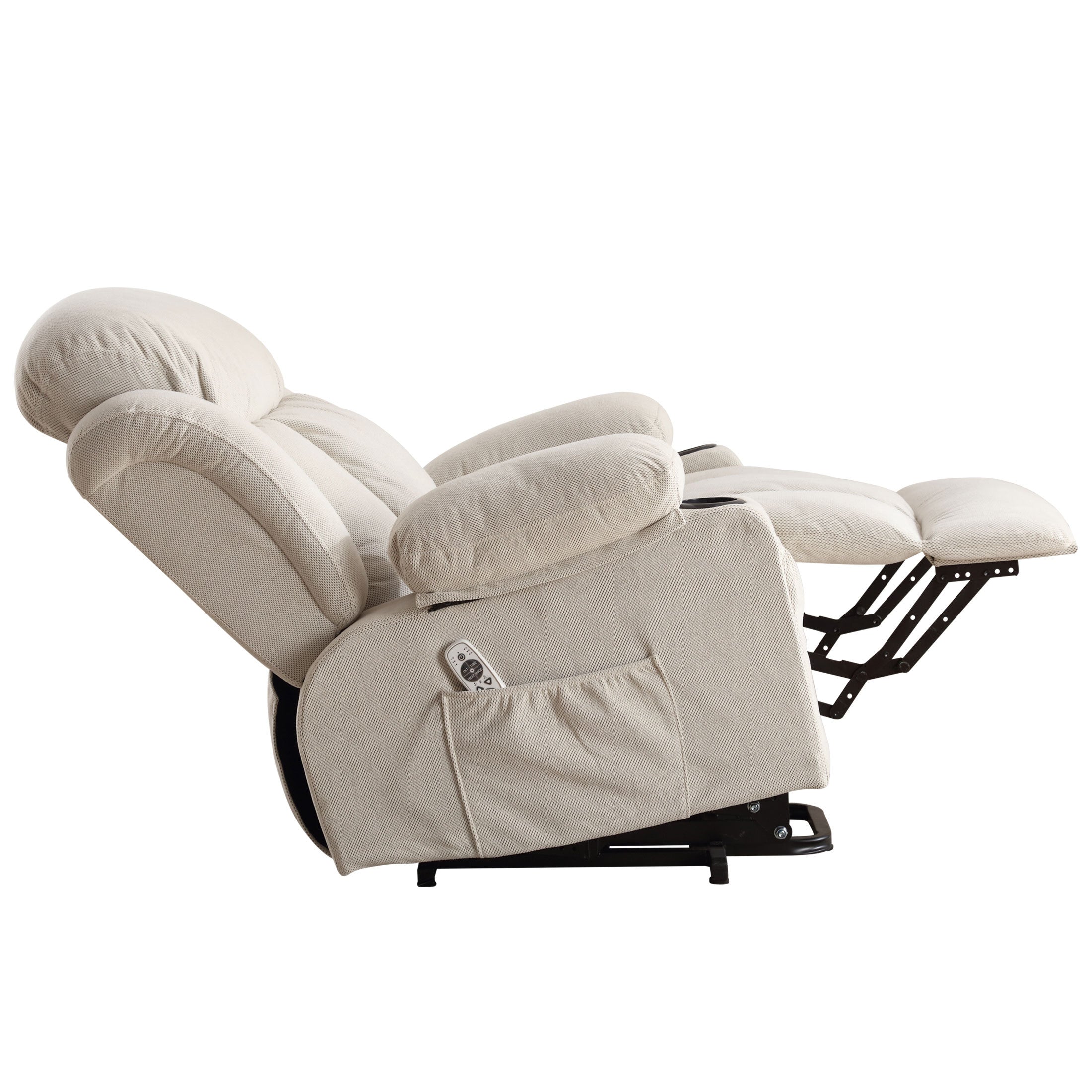 Power Lift Recliner Chair with Heat and Massage Electric Fabric Recliner Chair for Elderly with Side Pocket, USB Charge Port, Remote Control for Living Room (BEIGE)A+B