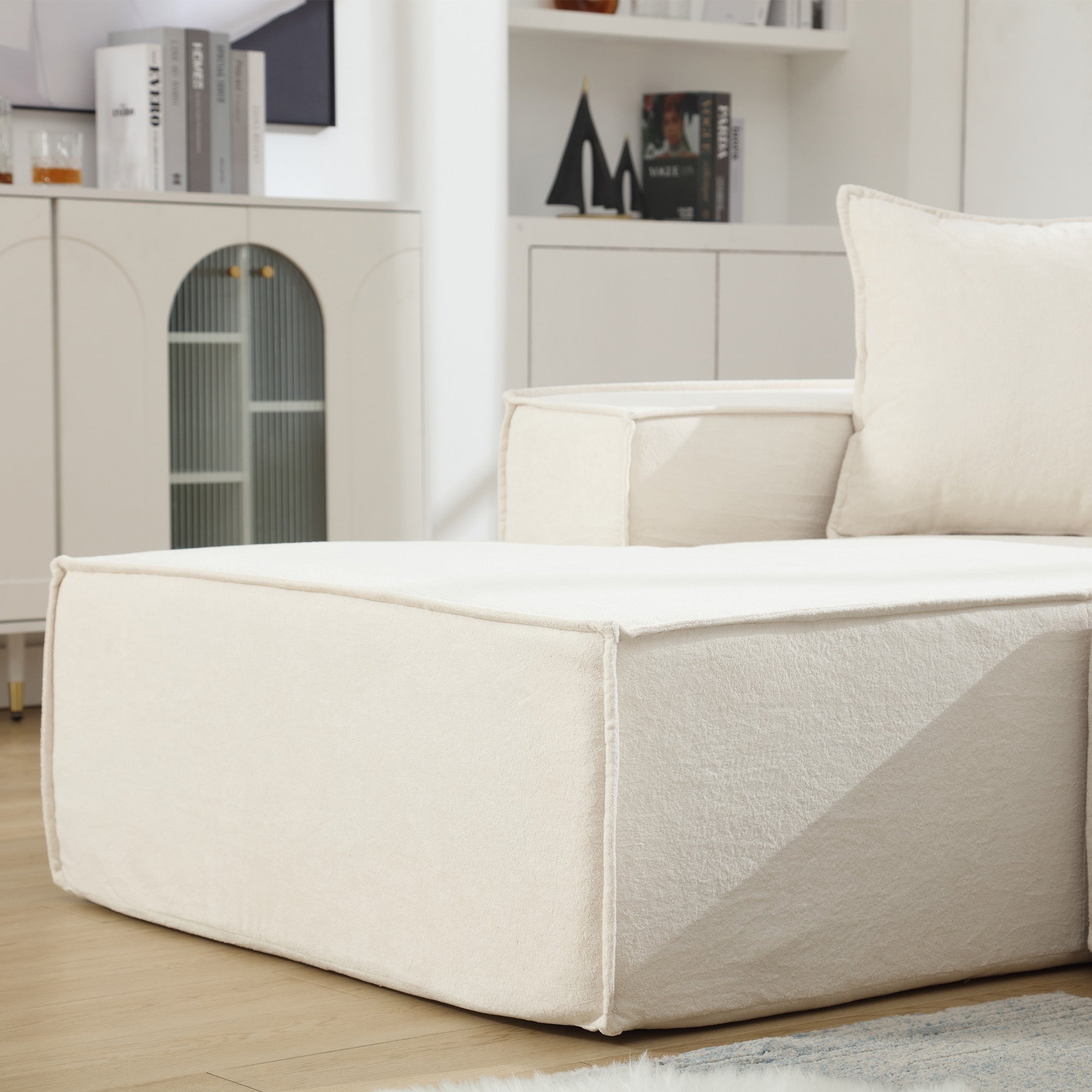 [VIDEO PROVIDED] Modular combination living room sofa set, modern minimalist sofa, free installation sofa, L-shaped, Italian minimalist tofu block sofa, Left-Hand Facing,Terrycloth fabric , Beige