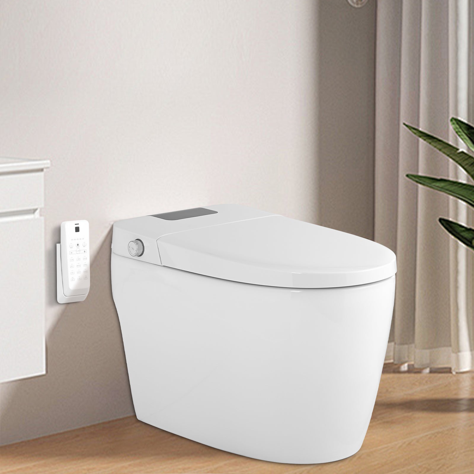 Smart Toilet Bidet Combo with Foot Sensor Open Cover/Seat, LED Display, Self-Cleaning Nozzle, Heated Seat, Night Light, Knob Control, Power Outage Flushing, Soft Close, Auto Flush, with Remote Control