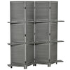 HOMCOM 4-Panel Folding Room Divider, 5.6 Ft Freestanding Paulownia Wood Privacy Screen Panel with Storage Shelves for Bedroom or Office, Gray