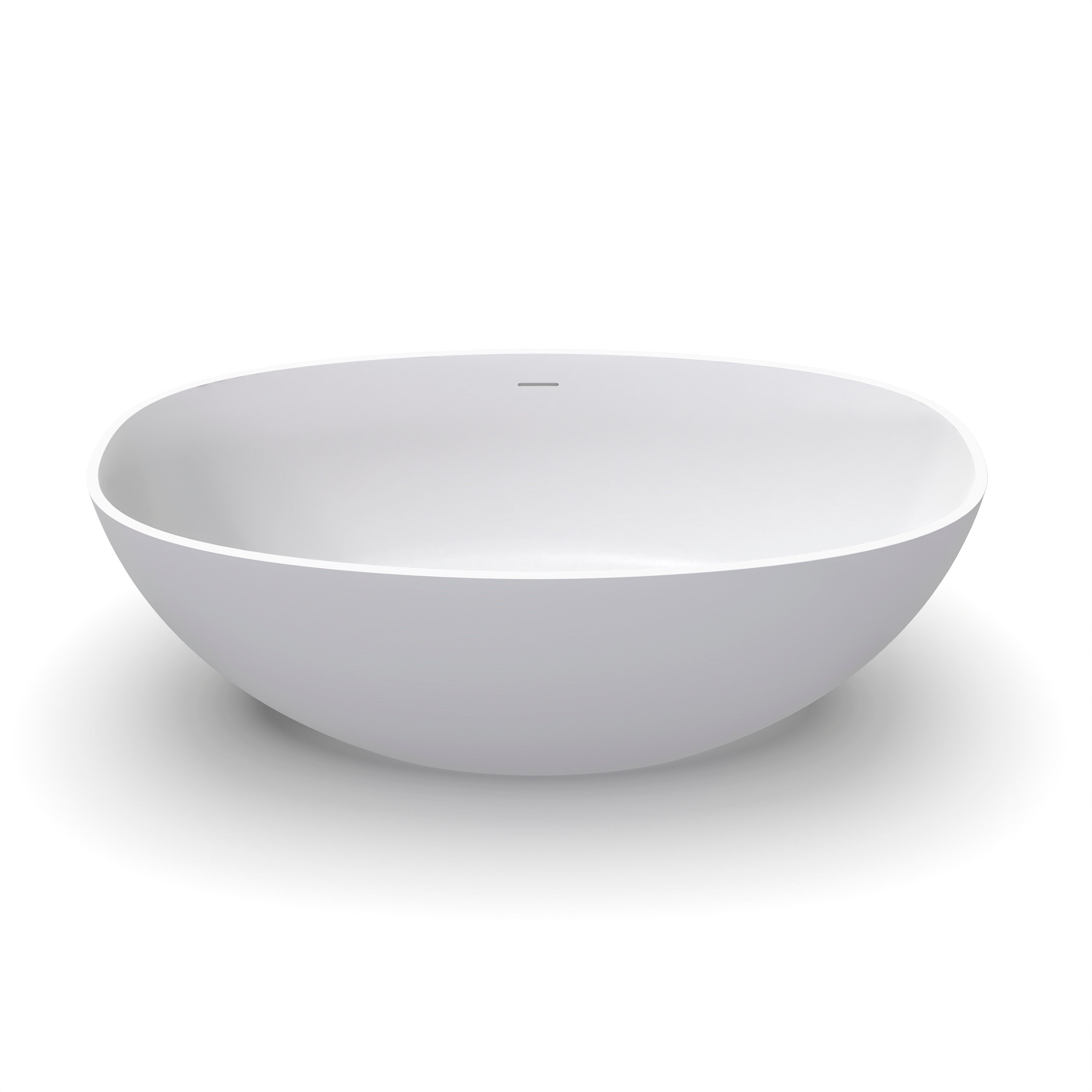 Solid surface freestanding bathtub, drain and overflow detail view