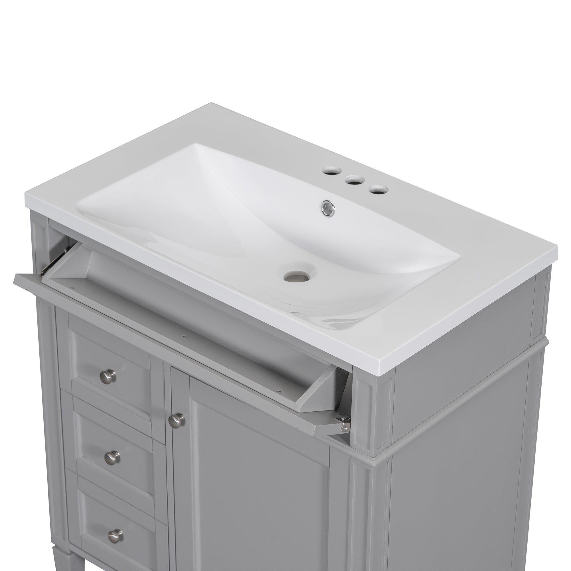 30'' Bathroom Vanity with Top Sink, Modern Bathroom Storage Cabinet with 2 Drawers and a Tip-out Drawer, Single Sink Bathroom Vanity