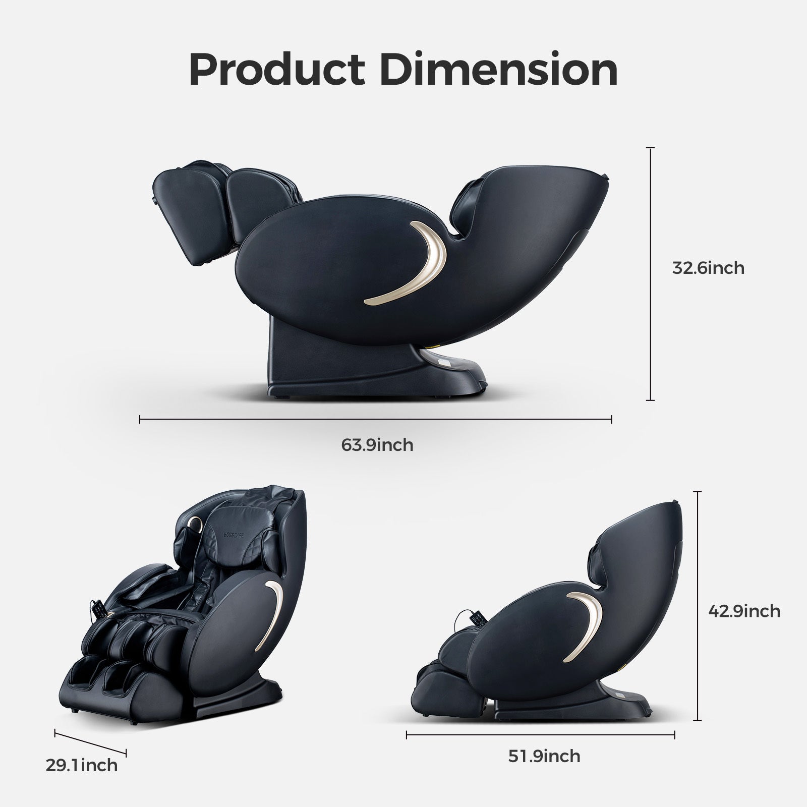 BOSSCARE 3D Zero Gravity Massage Chair,Full Body Shiatsu Recliner with APP Black