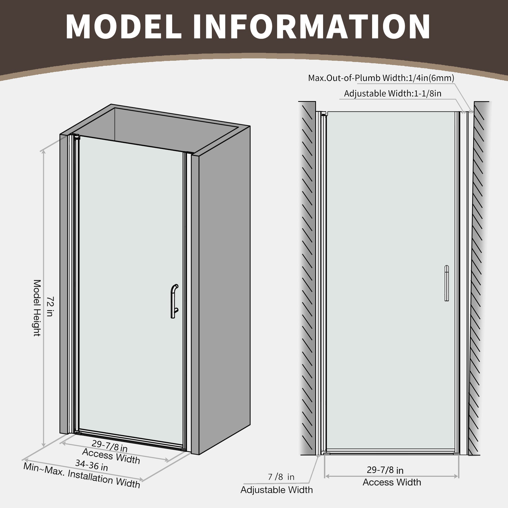 Pivot shower door glass detail