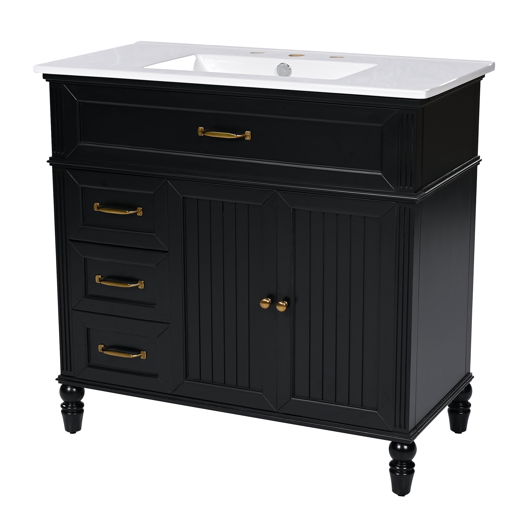 36" Bathroom Vanity with Sink, Black Bathroom Cabinet with Drawers, Solid Frame and MDF Board, One Package