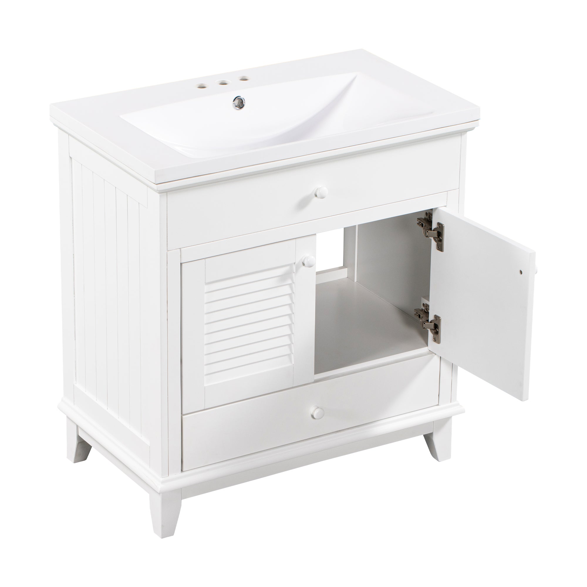 30" Bathroom Vanity with Sink, Bathroom Cabinet with Two Doors and One Drawer, White (OLD SKU: JL000005AAK-1)