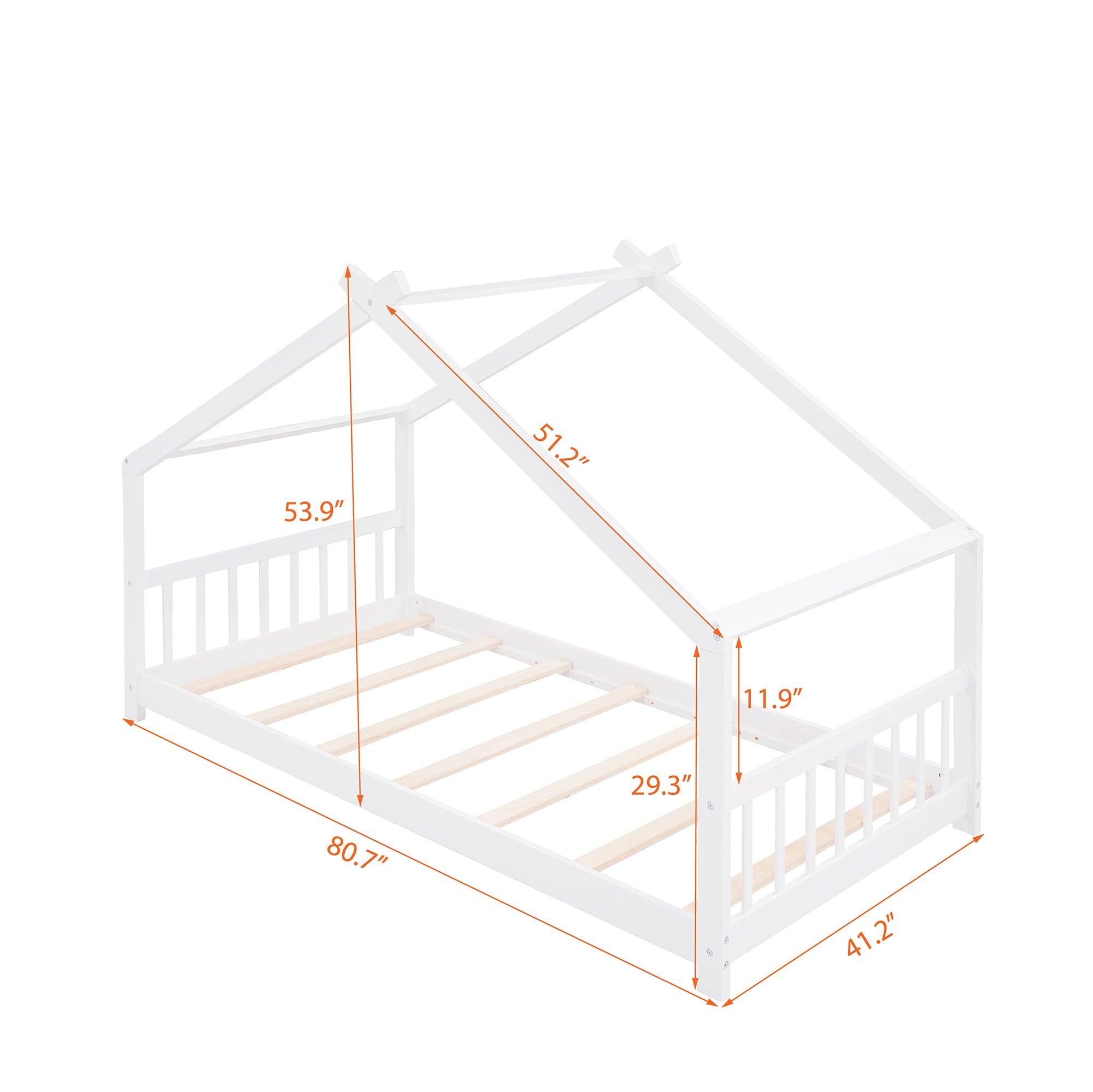 Twin Size House Bed Wood Bed, White