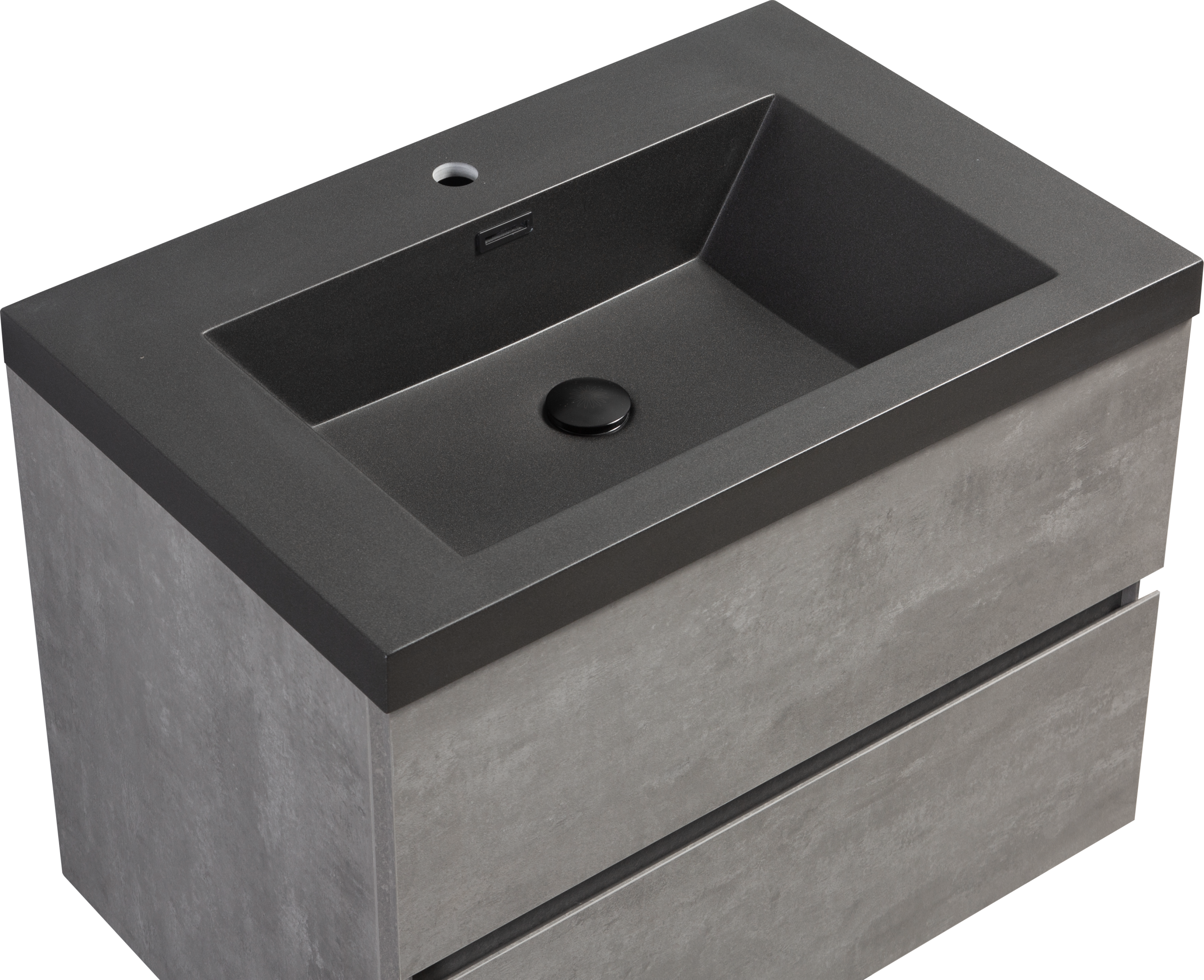 30" Floating Bathroom Vanity with Sink, Modern Wall-Mounted Bathroom Storage Vanity Cabinet with Black Quartz Sand Top Basin and Soft Close Drawers, Grey 24V12-30GR