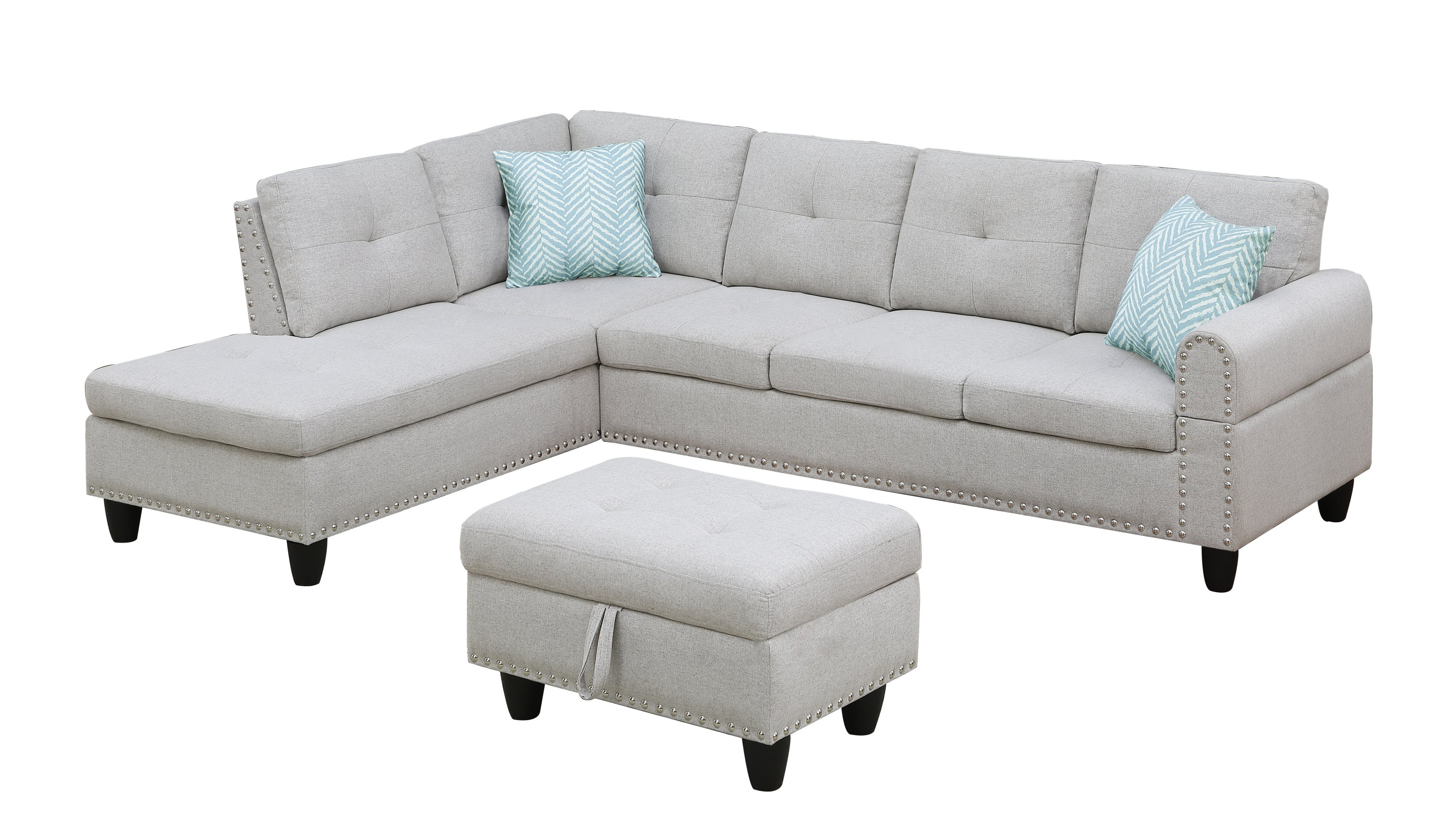 Alger 98" Wide Left Hand Facing Sofa & Chaise with Ottoman