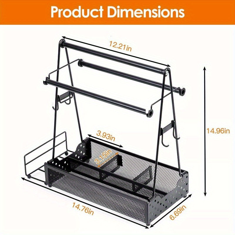 Metal Utensil Grill Caddy Holder BBQ Condiments Storage w/ Paper Towel Holder for Outdoor and Indoor