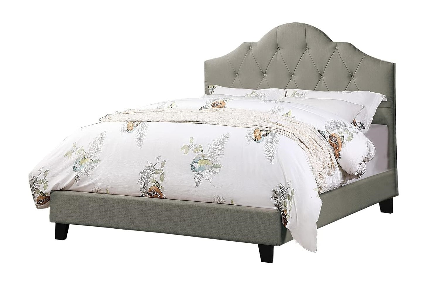 Majestic Arch 1pc Queen Size Bed Adjustable HB Grey Polyfiber Tufted Upholstered Wooden Bedframe Bedroom Furniture