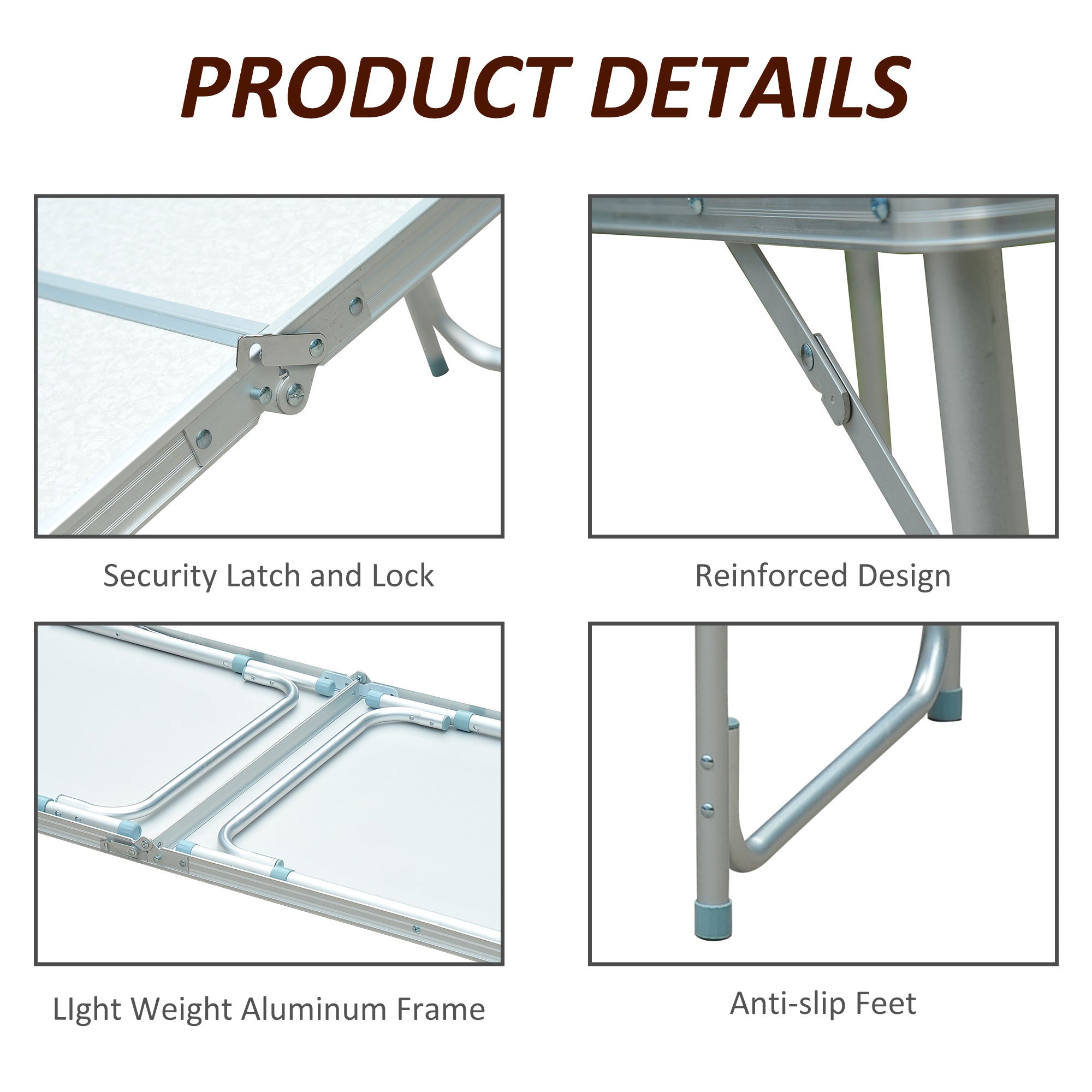 Outsunny 47" Folding Camping Table with Height Adjustability, Lightweight Portable Table with Carry Handle, Outdoor Folding Table Camping Accessories