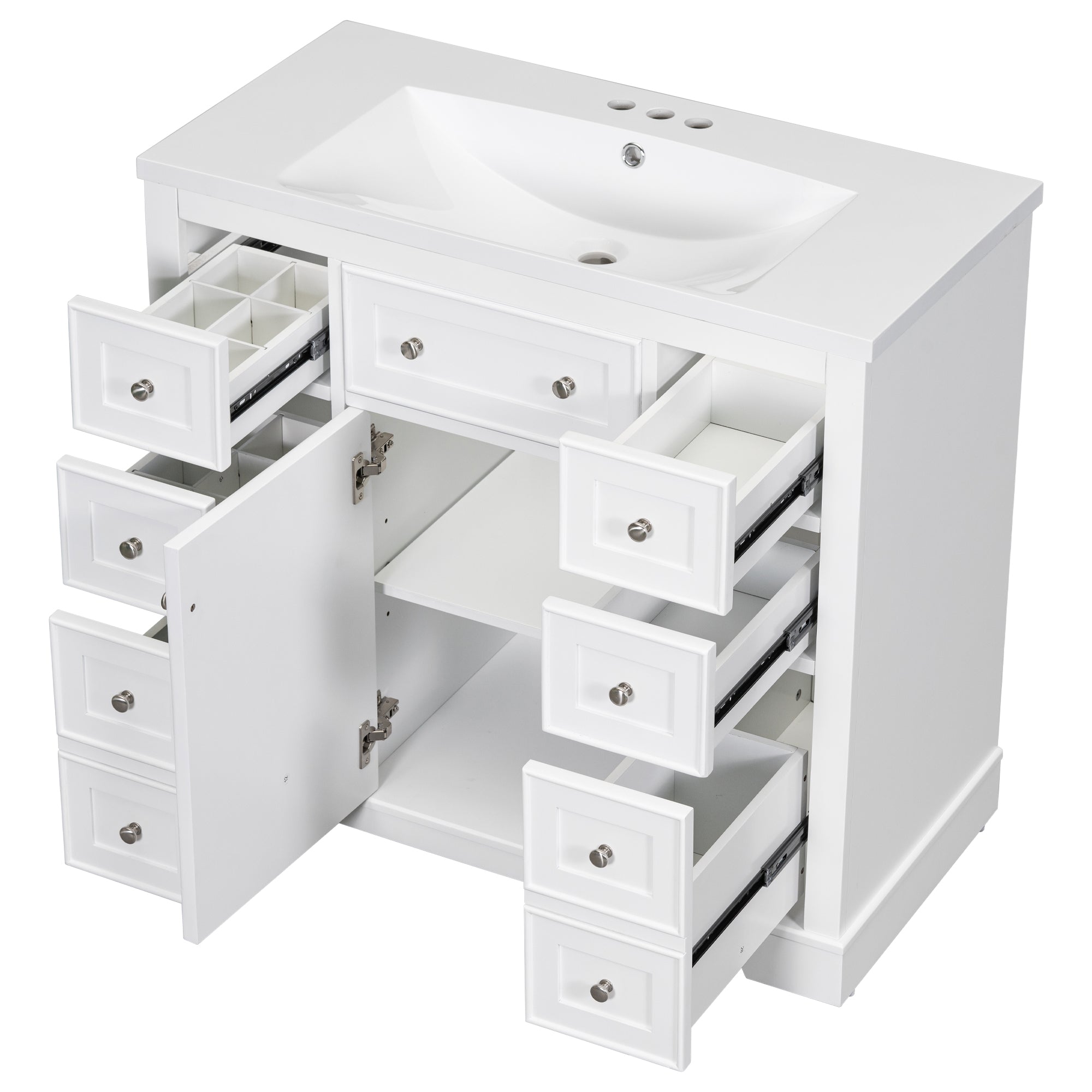 36" Bathroom Vanity with Sink Combo, One Cabinet and Six Drawers, Solid Wood and MDF Board, White