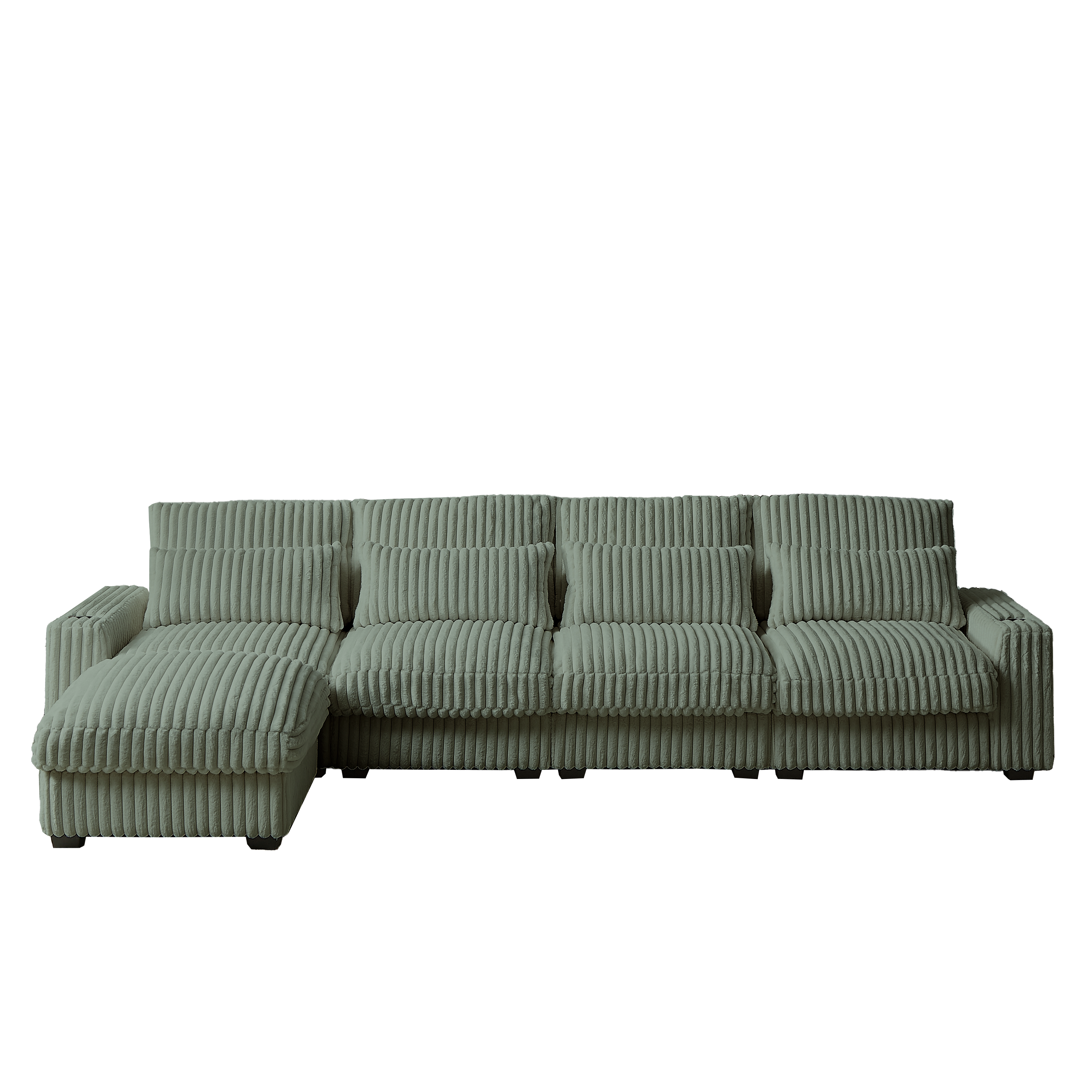 126-inch Corduroy With Cup Holder Super Large L-Shaped Sofa, Movable Footrest, Four Waist Pillows And Four Back Cushion, With USB Port And Type-C Port