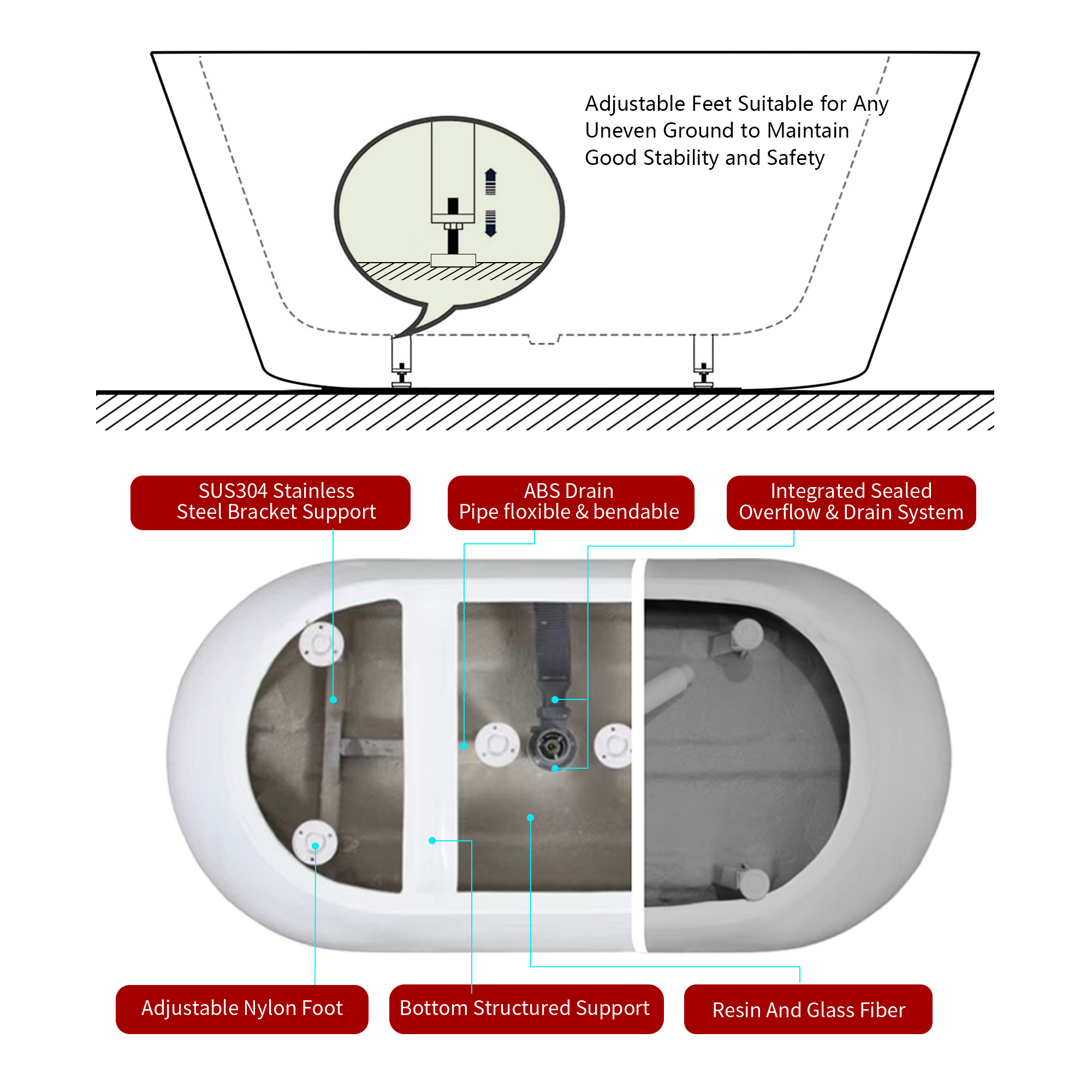 67" Acrylic Freestanding Soaking Bathtub with Chrome Overflow and Drain, cUPC Certified, Sparkling White 22A04-67-1