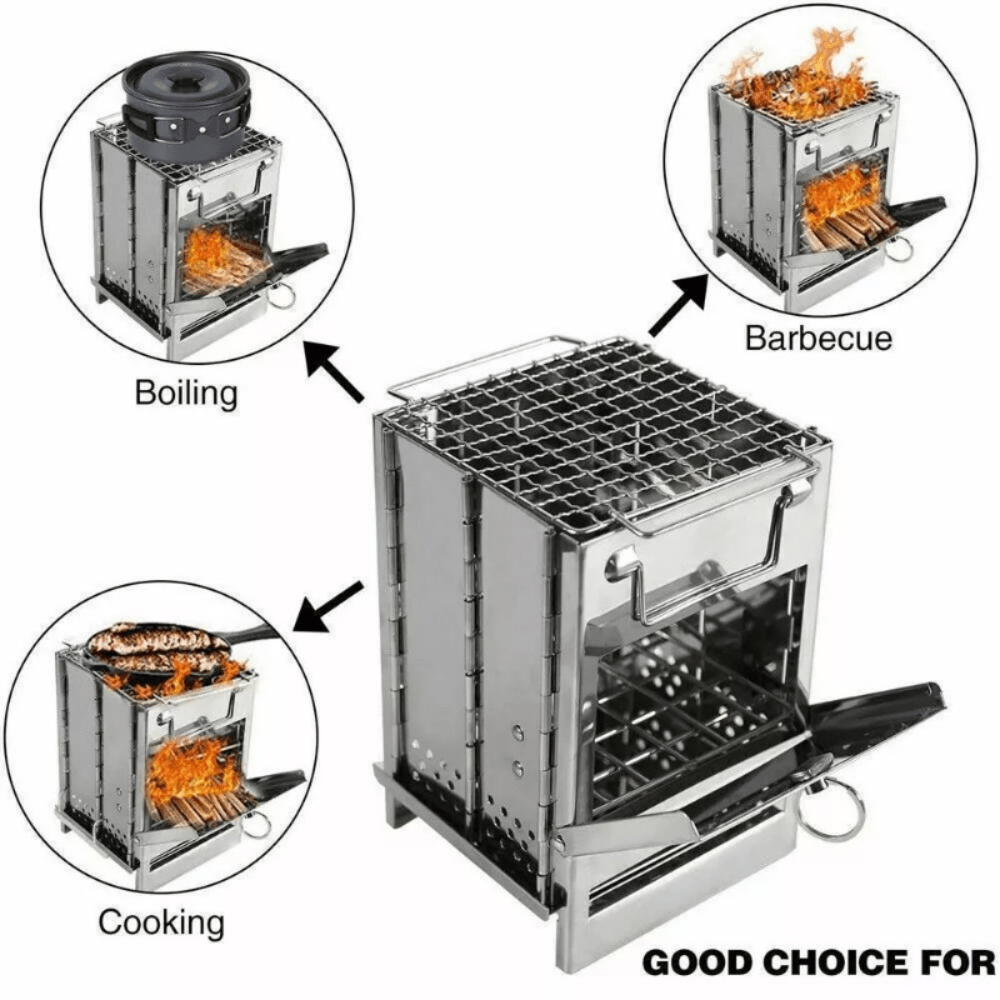 Camping Wood Alcohol Portable Stainless Steel Burning Stove Outdoor Picnic BBQ