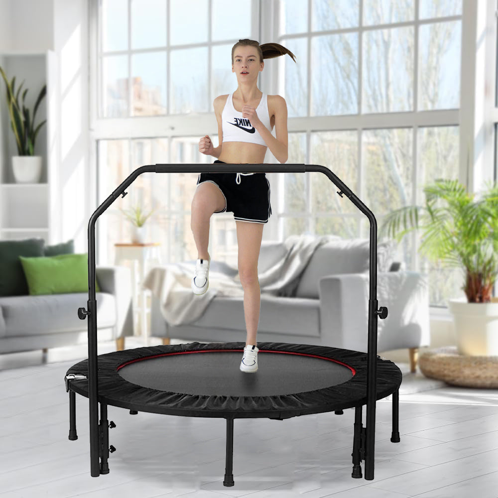 48" Foldable Mini Trampoline Max Load 300lbs, Fitness Rebounder with Adjustable Foam Handle, Exercise Trampoline for Adults Indoor/Garden Workout