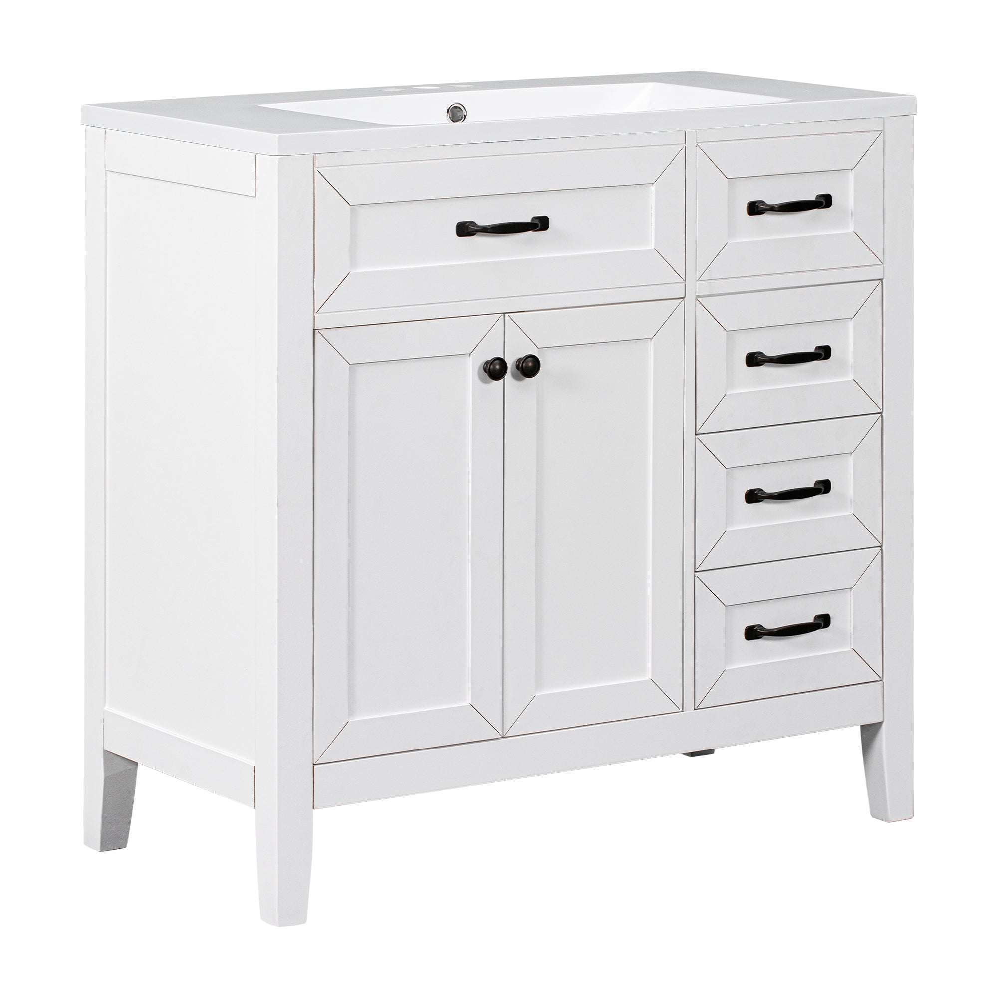 36" Bathroom Vanity with Sink Combo, White Bathroom Cabinet with Drawers, Solid Frame and MDF Board (Old Sku:JL000007AAK)